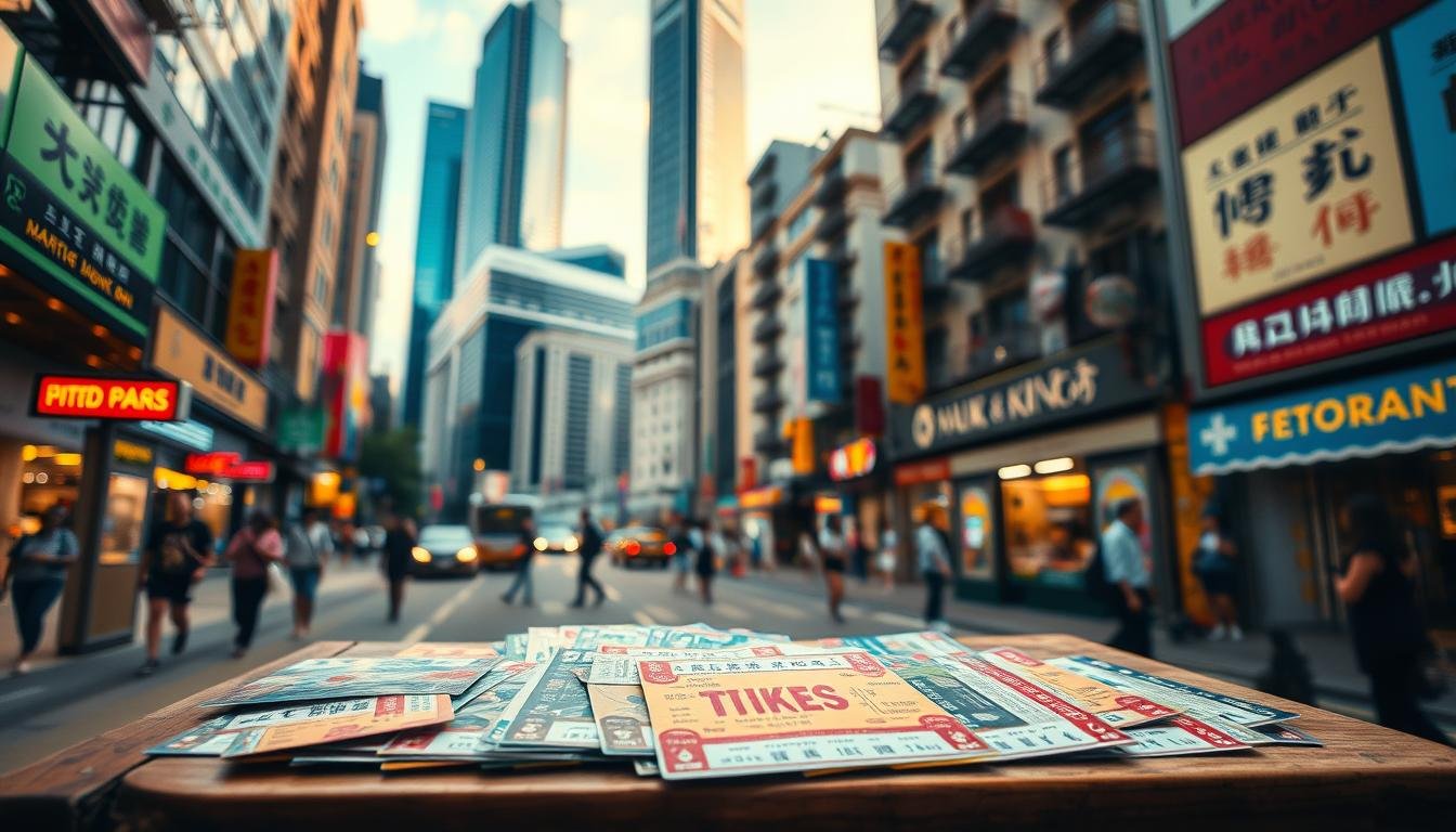 A bustling Hong Kong city street, with a towering skyscraper in the background. In the foreground, a dynamic display of colorful attraction tickets and city passes, neatly arranged on a wooden table. The lighting is soft and warm, casting a pleasant glow over the scene. The camera angle is slightly elevated, providing a bird's-eye view of the various ticketing options, highlighting their diversity and potential for savings. The overall atmosphere conveys a sense of efficiency and practicality, inviting the viewer to explore the smart strategies for maximizing one's Hong Kong travel experience. A bustling Hong Kong city street, with a towering skyscraper in the background. In the foreground, a dynamic display of colorful attraction tickets and city passes, neatly arranged on a wooden table. The lighting is soft and warm, casting a pleasant glow over the scene. The camera angle is slightly elevated, providing a bird's-eye view of the various ticketing options, highlighting their diversity and potential for savings. The overall atmosphere conveys a sense of efficiency and practicality, inviting the viewer to explore the smart strategies for maximizing one's Hong Kong travel experience.