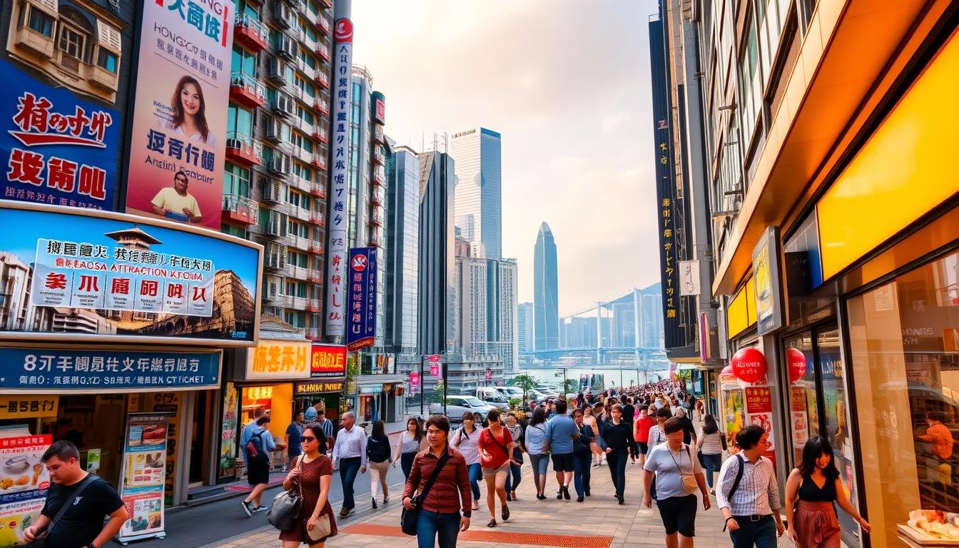 A bustling Hong Kong street scene, with the foreground showcasing a variety of popular attraction tickets and accommodation options. In the middle ground, pedestrians are seen exploring the vibrant cityscape, while the background features iconic landmarks like the towering skyscrapers and the iconic Victoria Harbour. The lighting is a warm, golden hue, creating a welcoming and inviting atmosphere. The composition is dynamic, with a sense of movement and energy, capturing the essence of a thriving Hong Kong travel experience. A bustling Hong Kong street scene, with the foreground showcasing a variety of popular attraction tickets and accommodation options. In the middle ground, pedestrians are seen exploring the vibrant cityscape, while the background features iconic landmarks like the towering skyscrapers and the iconic Victoria Harbour. The lighting is a warm, golden hue, creating a welcoming and inviting atmosphere. The composition is dynamic, with a sense of movement and energy, capturing the essence of a thriving Hong Kong travel experience.