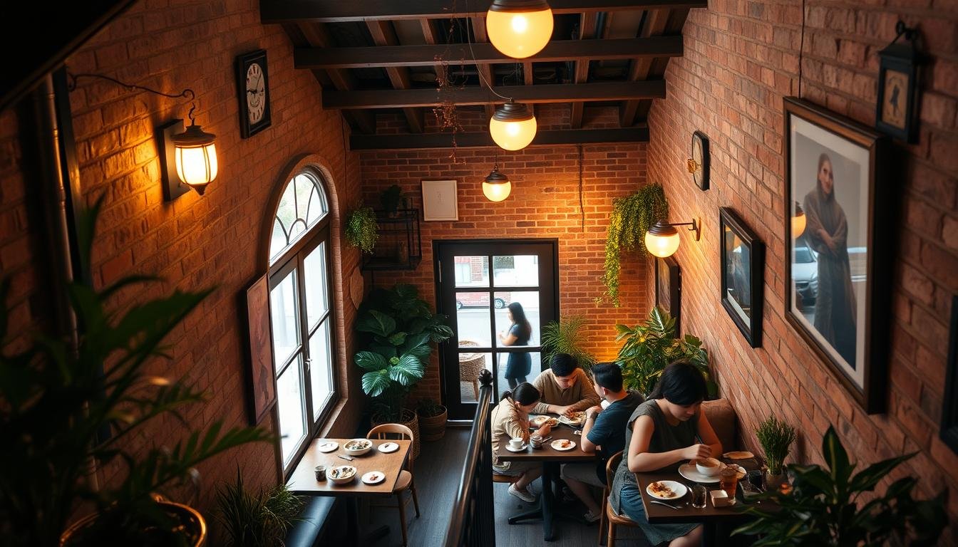A cozy and unassuming staircase leads to a hidden oasis, a second-floor restaurant tucked away from the bustling streets of Causeway Bay. Warm lighting filters through the windows, casting a soft glow on the intimate interior. Wooden beams and exposed brick walls create a rustic, inviting atmosphere, while potted plants and delicate decor add a touch of charm. Patrons sit at intimate tables, savoring authentic local dishes and sipping fragrant tea, lost in the tranquility of this secret hideaway. The camera captures this serene, unexpected gem, its unassuming facade concealing a delightful culinary experience. A cozy and unassuming staircase leads to a hidden oasis, a second-floor restaurant tucked away from the bustling streets of Causeway Bay. Warm lighting filters through the windows, casting a soft glow on the intimate interior. Wooden beams and exposed brick walls create a rustic, inviting atmosphere, while potted plants and delicate decor add a touch of charm. Patrons sit at intimate tables, savoring authentic local dishes and sipping fragrant tea, lost in the tranquility of this secret hideaway. The camera captures this serene, unexpected gem, its unassuming facade concealing a delightful culinary experience.