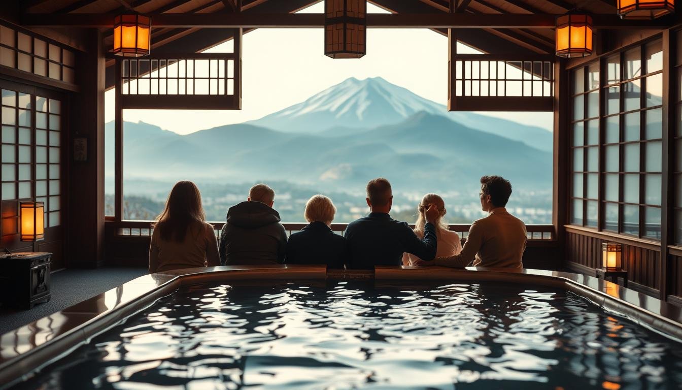 A cozy, intimate group of 6-8 travelers embarking on a meticulously planned 7-day journey through the heart of Japan. Elegant traditional ryokans nestled in serene landscapes, private onsen baths with panoramic mountain vistas, and bespoke cultural experiences curated for a small, discerning group. Soft, warm lighting casts a tranquil glow, while the camera's shallow depth of field isolates the close-knit ensemble, conveying a sense of privacy and exclusivity. This is a refined, immersive travel experience that elevates the senses and fosters deeper connections with the beauty of Japan.