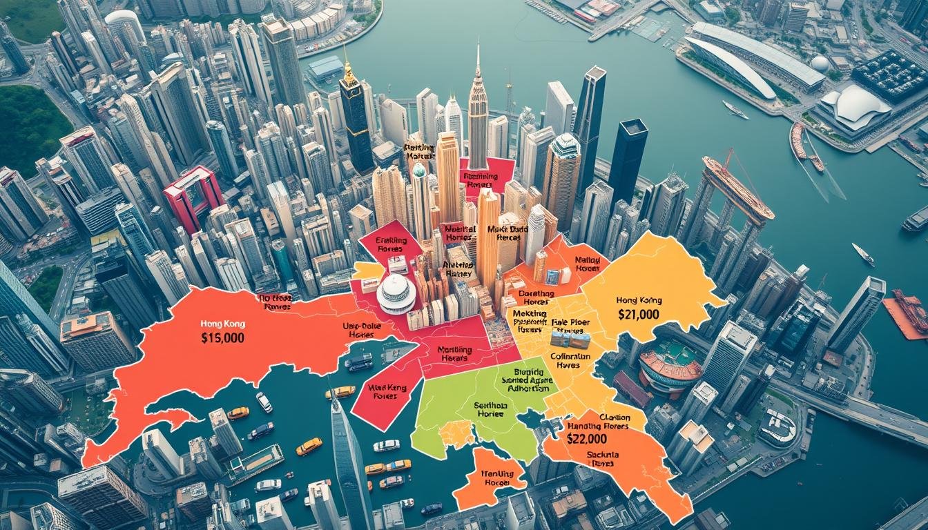 A detailed map of Hong Kong's accommodation costs, showcasing the varied price ranges and hotel star ratings across different neighborhoods. The scene depicts a bird's-eye view of the city, with the districts clearly delineated and color-coded to represent the average nightly rates for hotels. Vibrant hues highlight the most affordable areas, while upscale districts are rendered in sophisticated tones. Iconic landmarks and cityscape elements provide spatial context, creating a comprehensive visual reference for travelers to plan their Hong Kong accommodations. The lighting is soft and warm, conveying a sense of welcoming comfort. The overall composition is meticulously balanced, guiding the viewer's eye through the nuanced cost landscape of this dynamic metropolis. A detailed map of Hong Kong's accommodation costs, showcasing the varied price ranges and hotel star ratings across different neighborhoods. The scene depicts a bird's-eye view of the city, with the districts clearly delineated and color-coded to represent the average nightly rates for hotels. Vibrant hues highlight the most affordable areas, while upscale districts are rendered in sophisticated tones. Iconic landmarks and cityscape elements provide spatial context, creating a comprehensive visual reference for travelers to plan their Hong Kong accommodations. The lighting is soft and warm, conveying a sense of welcoming comfort. The overall composition is meticulously balanced, guiding the viewer's eye through the nuanced cost landscape of this dynamic metropolis.