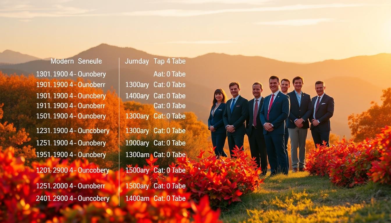 A detailed schedule of upcoming travel dates, with a warm, inviting atmosphere. The foreground showcases a vibrant autumnal landscape, with lush foliage and a golden sunset casting a soft glow. In the middle ground, a group of well-dressed tour guides and drivers stand ready to greet guests, exuding professionalism and hospitality. The background features a serene mountain backdrop, hinting at the picturesque destinations to be explored. The overall composition conveys a sense of anticipation and attention to the finer details that make a truly exceptional travel experience. A detailed schedule of upcoming travel dates, with a warm, inviting atmosphere. The foreground showcases a vibrant autumnal landscape, with lush foliage and a golden sunset casting a soft glow. In the middle ground, a group of well-dressed tour guides and drivers stand ready to greet guests, exuding professionalism and hospitality. The background features a serene mountain backdrop, hinting at the picturesque destinations to be explored. The overall composition conveys a sense of anticipation and attention to the finer details that make a truly exceptional travel experience.