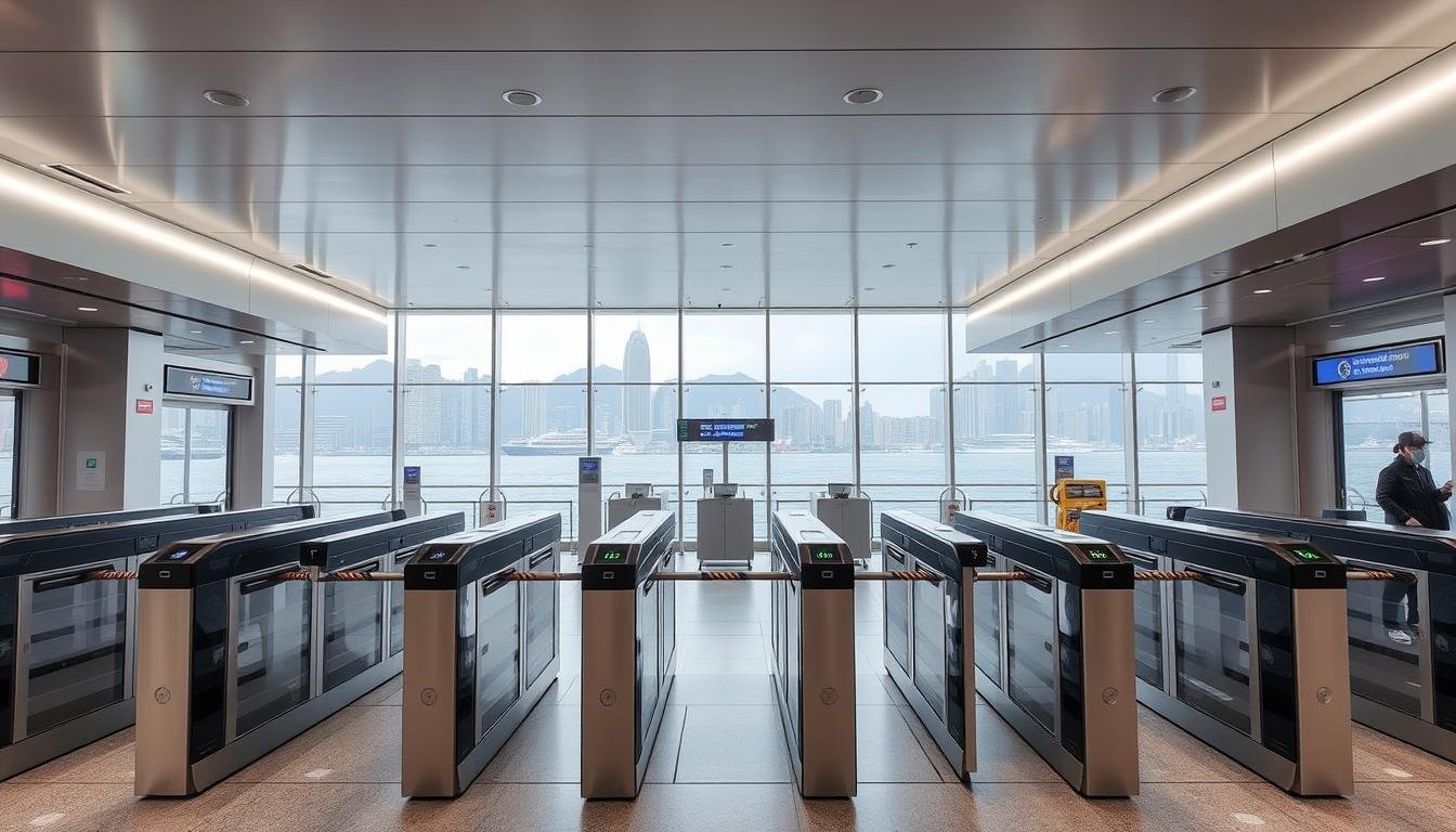 A modern, well-lit transportation hub with a clear, straightforward layout. In the foreground, a series of turnstiles and automated gates stand ready to whisk passengers through seamlessly. The middle ground showcases a clean, minimalist ticketing area, with digital displays and intuitive signage guiding travelers. In the background, a dynamic harbor scene unfolds, with the iconic silhouettes of ferries and skyscrapers visible through large windows. The overall atmosphere is one of efficient, hassle-free transit, inviting visitors to effortlessly access the legendary Hong Kong ferry experience. A modern, well-lit transportation hub with a clear, straightforward layout. In the foreground, a series of turnstiles and automated gates stand ready to whisk passengers through seamlessly. The middle ground showcases a clean, minimalist ticketing area, with digital displays and intuitive signage guiding travelers. In the background, a dynamic harbor scene unfolds, with the iconic silhouettes of ferries and skyscrapers visible through large windows. The overall atmosphere is one of efficient, hassle-free transit, inviting visitors to effortlessly access the legendary Hong Kong ferry experience.