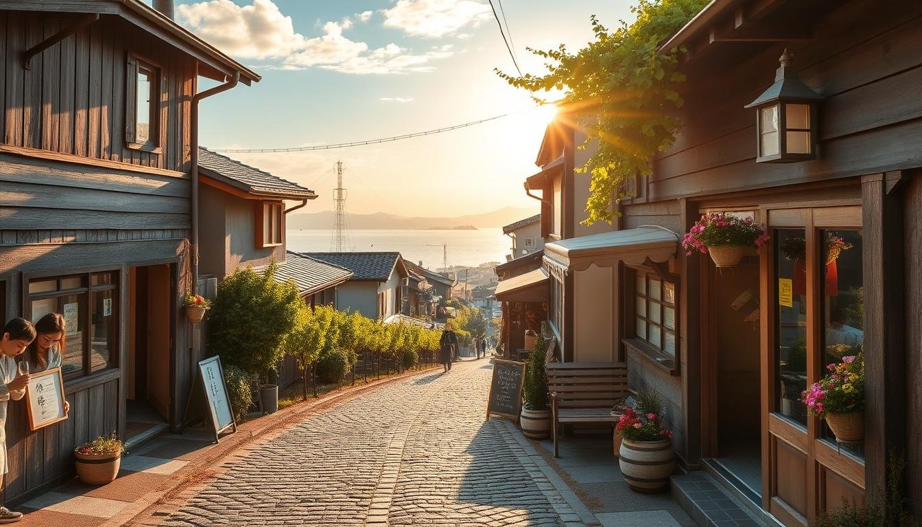 A quaint seaside town nestled along the Niigata coastline, a picturesque wine village where rolling vineyards meet the azure expanse of the Japan Sea. Charming cafes and tasting rooms line the cobblestone streets, their facades adorned with weathered wooden beams and delicate flower boxes. Warm sunlight filters through the vines, casting a golden glow over the scene as visitors sample the region's renowned Koshu and Chardonnay varietals. In the distance, the silhouettes of traditional ryokans and inns emerge, hinting at the rich cultural heritage that permeates this idyllic setting. A tranquil haven where the flavors of Japanese terroir and the timeless allure of the coastal landscape converge, inviting exploration and a deeper appreciation for the art of winemaking. A quaint seaside town nestled along the Niigata coastline, a picturesque wine village where rolling vineyards meet the azure expanse of the Japan Sea. Charming cafes and tasting rooms line the cobblestone streets, their facades adorned with weathered wooden beams and delicate flower boxes. Warm sunlight filters through the vines, casting a golden glow over the scene as visitors sample the region's renowned Koshu and Chardonnay varietals. In the distance, the silhouettes of traditional ryokans and inns emerge, hinting at the rich cultural heritage that permeates this idyllic setting. A tranquil haven where the flavors of Japanese terroir and the timeless allure of the coastal landscape converge, inviting exploration and a deeper appreciation for the art of winemaking.