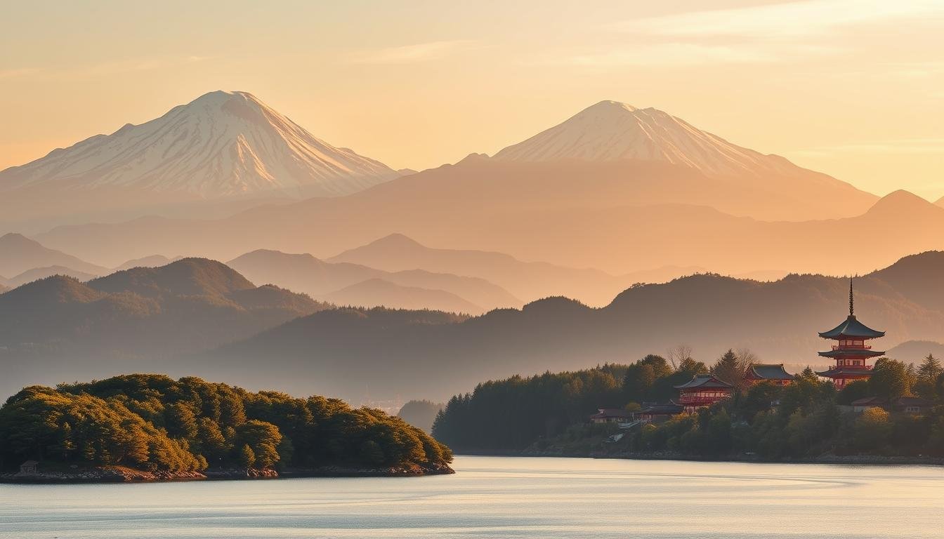 Scenic Sendai: A Majestic Landscape of Towering Peaks and Sacred Shrines A breathtaking panorama of Miyagi Prefecture's natural wonders. In the foreground, the iconic Matsushima Bay, its pine-clad islands reflected in the tranquil waters. Overhead, the dramatic silhouettes of Zao's volcanic peaks pierce the sky, their snow-capped summits aglow in the warm afternoon light. In the distance, the historic Zuiganji Temple, its timeless architecture blending seamlessly with the rugged terrain. The scene exudes a sense of serene, timeless elegance, inviting the viewer to immerse themselves in the splendor of Japan's natural and cultural heritage. Scenic Sendai: A Majestic Landscape of Towering Peaks and Sacred Shrines A breathtaking panorama of Miyagi Prefecture's natural wonders. In the foreground, the iconic Matsushima Bay, its pine-clad islands reflected in the tranquil waters. Overhead, the dramatic silhouettes of Zao's volcanic peaks pierce the sky, their snow-capped summits aglow in the warm afternoon light. In the distance, the historic Zuiganji Temple, its timeless architecture blending seamlessly with the rugged terrain. The scene exudes a sense of serene, timeless elegance, inviting the viewer to immerse themselves in the splendor of Japan's natural and cultural heritage.