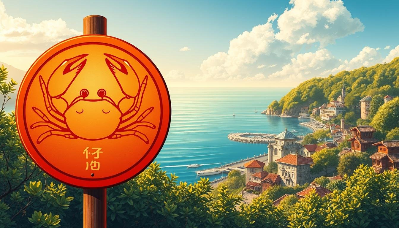 A detailed illustration of a seafood allergy warning sign, set against a backdrop of a lush seaside landscape. The sign features a bold, red-outlined silhouette of a crab, surrounded by various seafood items like shrimp, mussels, and fish. The text "海鮮安全過敏提醒" is rendered in a clear, legible font, conveying the message with clarity. The scene is illuminated by warm, golden lighting, creating a soothing, inviting atmosphere. The middle ground features a tranquil, azure seascape, while the background showcases a picturesque coastal town, with traditional architecture and lush, verdant foliage. The overall composition strikes a balance between the informative seafood allergy warning and the serene, picturesque setting, creating a visually engaging and practical illustration. A detailed illustration of a seafood allergy warning sign, set against a backdrop of a lush seaside landscape. The sign features a bold, red-outlined silhouette of a crab, surrounded by various seafood items like shrimp, mussels, and fish. The text "海鮮安全過敏提醒" is rendered in a clear, legible font, conveying the message with clarity. The scene is illuminated by warm, golden lighting, creating a soothing, inviting atmosphere. The middle ground features a tranquil, azure seascape, while the background showcases a picturesque coastal town, with traditional architecture and lush, verdant foliage. The overall composition strikes a balance between the informative seafood allergy warning and the serene, picturesque setting, creating a visually engaging and practical illustration.