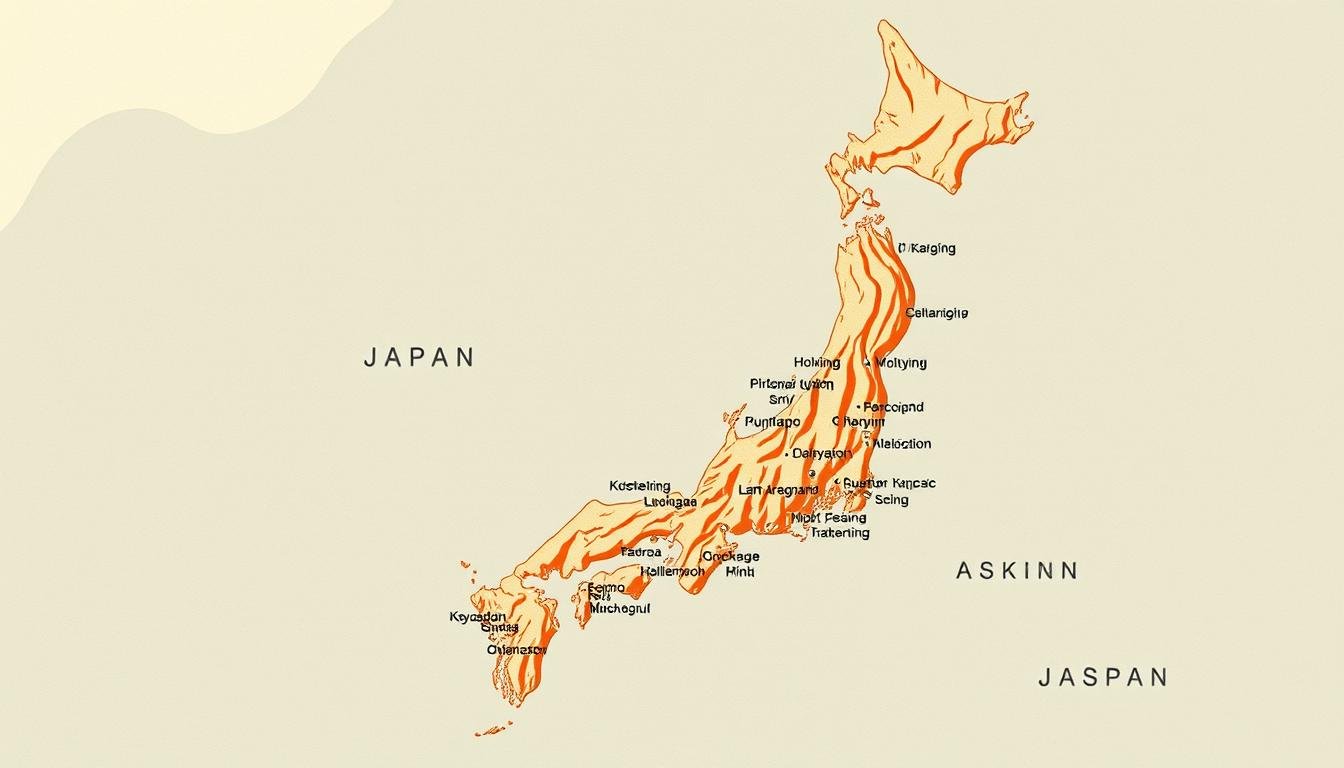 A detailed topographic map of Japan's most popular hot spring destinations, rendered in a muted yet vibrant color palette. The map is centered on the main islands, with clearly delineated regions from Hokkaido in the north to Kyushu in the south. Prominent onsen towns and resort areas are marked with precise icons, conveying their relative scale and significance. The background features subtle textures evoking traditional Japanese woodblock prints, while the foreground incorporates hand-drawn elements that add a sense of artistry and craftsmanship. The overall composition strikes a balance between technical precision and artistic flair, perfectly suited to illustrate a travel guide on Japan's renowned hot spring culture. A detailed topographic map of Japan's most popular hot spring destinations, rendered in a muted yet vibrant color palette. The map is centered on the main islands, with clearly delineated regions from Hokkaido in the north to Kyushu in the south. Prominent onsen towns and resort areas are marked with precise icons, conveying their relative scale and significance. The background features subtle textures evoking traditional Japanese woodblock prints, while the foreground incorporates hand-drawn elements that add a sense of artistry and craftsmanship. The overall composition strikes a balance between technical precision and artistic flair, perfectly suited to illustrate a travel guide on Japan's renowned hot spring culture.
