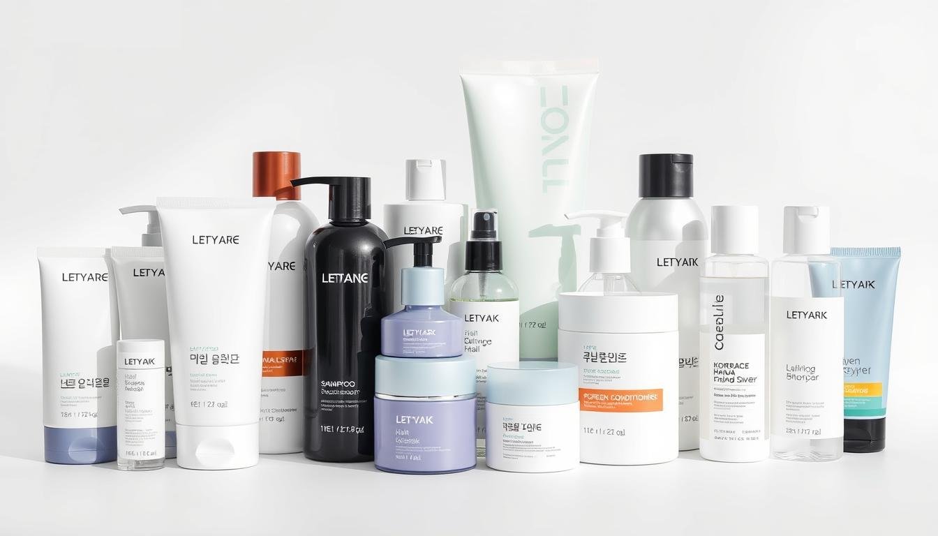 A high-quality, well-lit close-up shot of an assortment of Korean hair care products arranged neatly on a minimalist white background. The products should include various shampoos, conditioners, hair masks, serums, and styling aids in sleek, modern packaging with Korean branding and design elements. The lighting should be soft and diffused, creating a clean, professional aesthetic. The composition should be balanced and visually appealing, showcasing the products in an enticing manner to highlight their quality and appeal to the target audience. A high-quality, well-lit close-up shot of an assortment of Korean hair care products arranged neatly on a minimalist white background. The products should include various shampoos, conditioners, hair masks, serums, and styling aids in sleek, modern packaging with Korean branding and design elements. The lighting should be soft and diffused, creating a clean, professional aesthetic. The composition should be balanced and visually appealing, showcasing the products in an enticing manner to highlight their quality and appeal to the target audience.