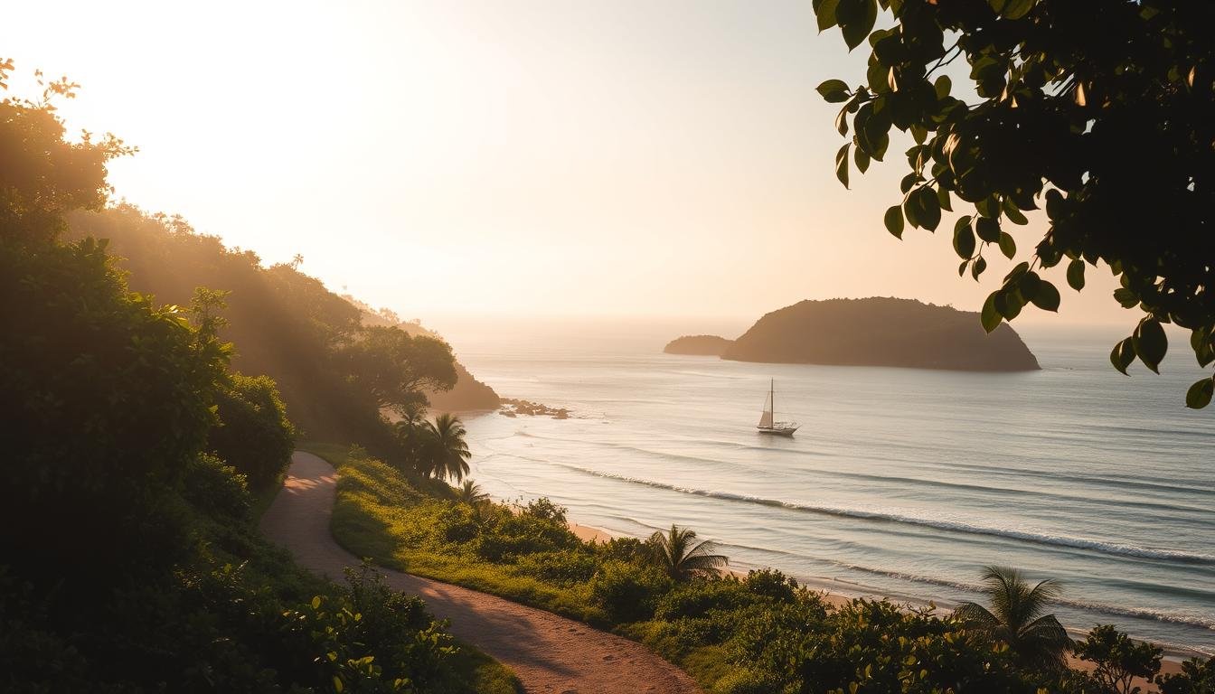 A serene island landscape, captured in a dreamlike haze. A winding path meanders through lush, verdant foliage, leading to a secluded beach where gentle waves caress the shore. In the distance, a small fishing boat drifts lazily, its sails catching the breeze. The soft, golden light of the setting sun casts a warm glow over the scene, inviting the viewer to slow down and savor the tranquility of this island escape. A sense of timelessness and connection to nature permeates the scene, evocative of a life of "slow living" and quiet adventure. A serene island landscape, captured in a dreamlike haze. A winding path meanders through lush, verdant foliage, leading to a secluded beach where gentle waves caress the shore. In the distance, a small fishing boat drifts lazily, its sails catching the breeze. The soft, golden light of the setting sun casts a warm glow over the scene, inviting the viewer to slow down and savor the tranquility of this island escape. A sense of timelessness and connection to nature permeates the scene, evocative of a life of "slow living" and quiet adventure.