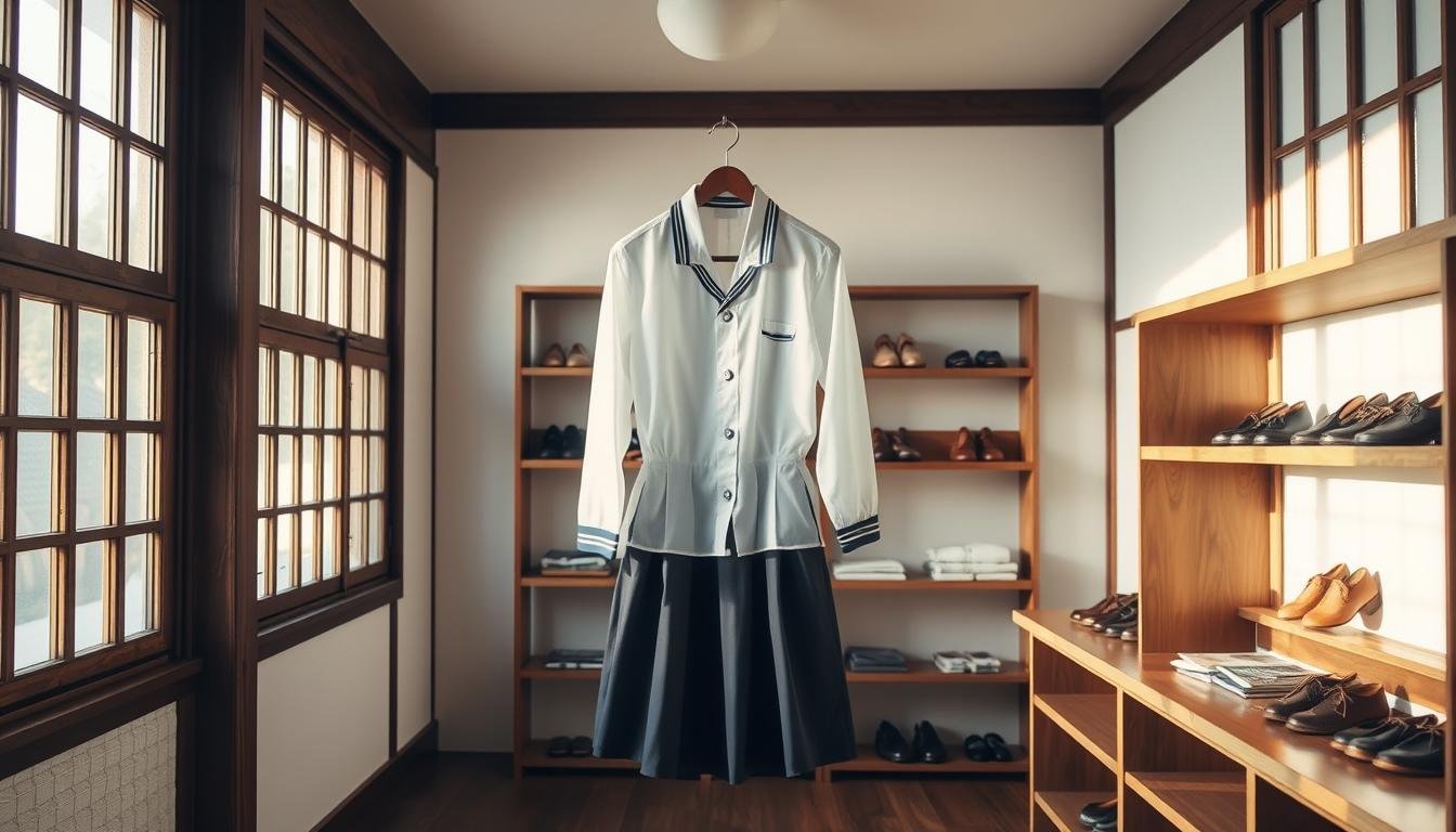 A traditional Korean school uniform hangs neatly in a well-lit rental studio, its crisp white shirt and navy blue skirt or pants ready to be donned by a visitor seeking an authentic castle experience. The space is adorned with wooden shelves displaying various accessories, from colorful hair clips to classic leather shoes. Soft natural light filters through large windows, casting a warm glow on the scene. The atmosphere evokes a sense of history and cultural immersion, setting the stage for a transformative journey through Korea's majestic past. A traditional Korean school uniform hangs neatly in a well-lit rental studio, its crisp white shirt and navy blue skirt or pants ready to be donned by a visitor seeking an authentic castle experience. The space is adorned with wooden shelves displaying various accessories, from colorful hair clips to classic leather shoes. Soft natural light filters through large windows, casting a warm glow on the scene. The atmosphere evokes a sense of history and cultural immersion, setting the stage for a transformative journey through Korea's majestic past.