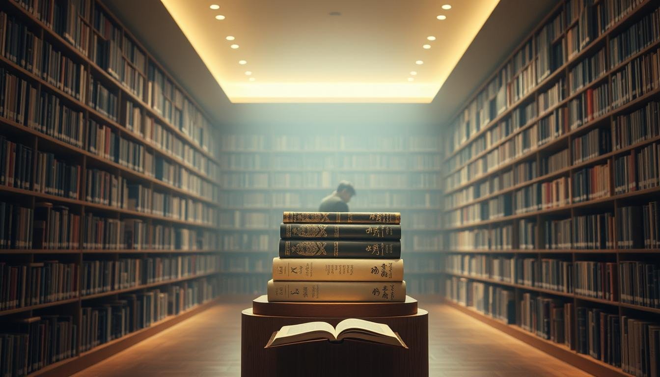 A tranquil library interior, with floor-to-ceiling bookshelves lining the walls, casting a warm glow from soft, diffused lighting. Highlighted on a central pedestal, a stack of renowned Korean literature in translation, their covers adorned with intricate Asian-inspired designs. In the foreground, a single reader immersed in a book, their face illuminated by the gentle light. The atmosphere is one of quiet contemplation, inviting the viewer to join in the discovery of the rich tapestry of Korean literary tradition and its global recognition. A tranquil library interior, with floor-to-ceiling bookshelves lining the walls, casting a warm glow from soft, diffused lighting. Highlighted on a central pedestal, a stack of renowned Korean literature in translation, their covers adorned with intricate Asian-inspired designs. In the foreground, a single reader immersed in a book, their face illuminated by the gentle light. The atmosphere is one of quiet contemplation, inviting the viewer to join in the discovery of the rich tapestry of Korean literary tradition and its global recognition.