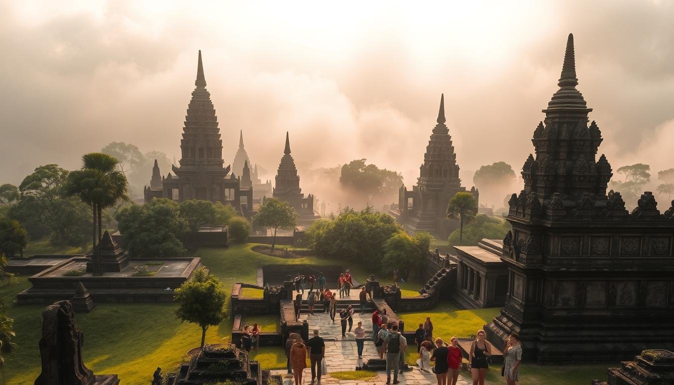 An ancient Siamese city, Sukhothai, emerges from the mist. Towering spires and intricate stone carvings dot the lush, verdant landscape, bathed in soft, warm light. In the foreground, a group of visitors explore the well-preserved ruins, marveling at the ornate architecture and historical significance. The scene evokes a sense of timelessness, inviting the viewer to step back in time and experience the enchanting blend of culture, history, and natural beauty that defines this iconic Thai heritage site. Photographed with a wide-angle lens to capture the grandeur of the setting, the image conveys the allure of this captivating destination. An ancient Siamese city, Sukhothai, emerges from the mist. Towering spires and intricate stone carvings dot the lush, verdant landscape, bathed in soft, warm light. In the foreground, a group of visitors explore the well-preserved ruins, marveling at the ornate architecture and historical significance. The scene evokes a sense of timelessness, inviting the viewer to step back in time and experience the enchanting blend of culture, history, and natural beauty that defines this iconic Thai heritage site. Photographed with a wide-angle lens to capture the grandeur of the setting, the image conveys the allure of this captivating destination.