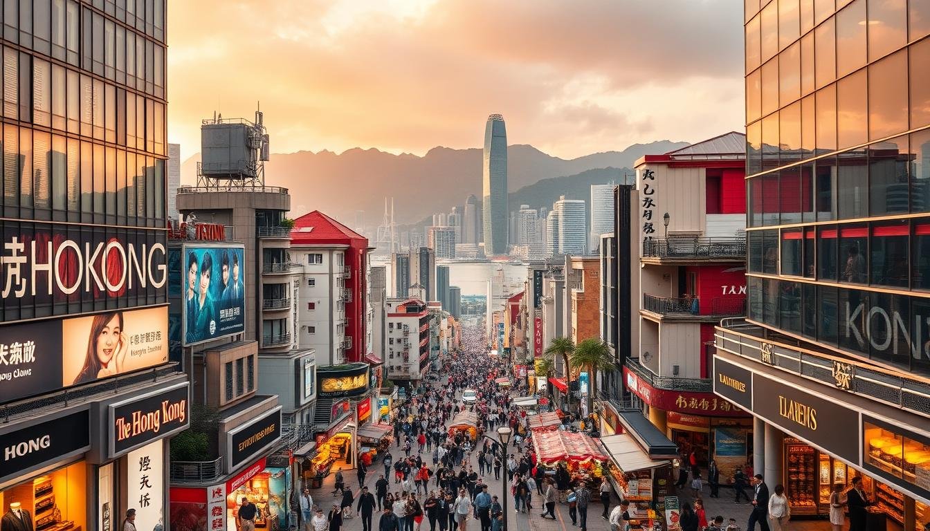 A bustling Hong Kong shopping paradise, capturing the vibrant energy of the city's famous retail districts. In the foreground, towering skyscrapers and neon-lit storefronts beckon shoppers, while the middle ground showcases a lively street scene filled with locals and tourists browsing high-end boutiques, bustling markets, and charming specialty shops. The background features iconic landmarks like the iconic Victoria Harbour, Hong Kong Island's dramatic skyline, and the verdant peaks of the New Territories, creating a sense of place and grandeur. Warm, golden lighting illuminates the entire scene, evoking the excitement and enchantment of Hong Kong's renowned shopping experience. A bustling Hong Kong shopping paradise, capturing the vibrant energy of the city's famous retail districts. In the foreground, towering skyscrapers and neon-lit storefronts beckon shoppers, while the middle ground showcases a lively street scene filled with locals and tourists browsing high-end boutiques, bustling markets, and charming specialty shops. The background features iconic landmarks like the iconic Victoria Harbour, Hong Kong Island's dramatic skyline, and the verdant peaks of the New Territories, creating a sense of place and grandeur. Warm, golden lighting illuminates the entire scene, evoking the excitement and enchantment of Hong Kong's renowned shopping experience.