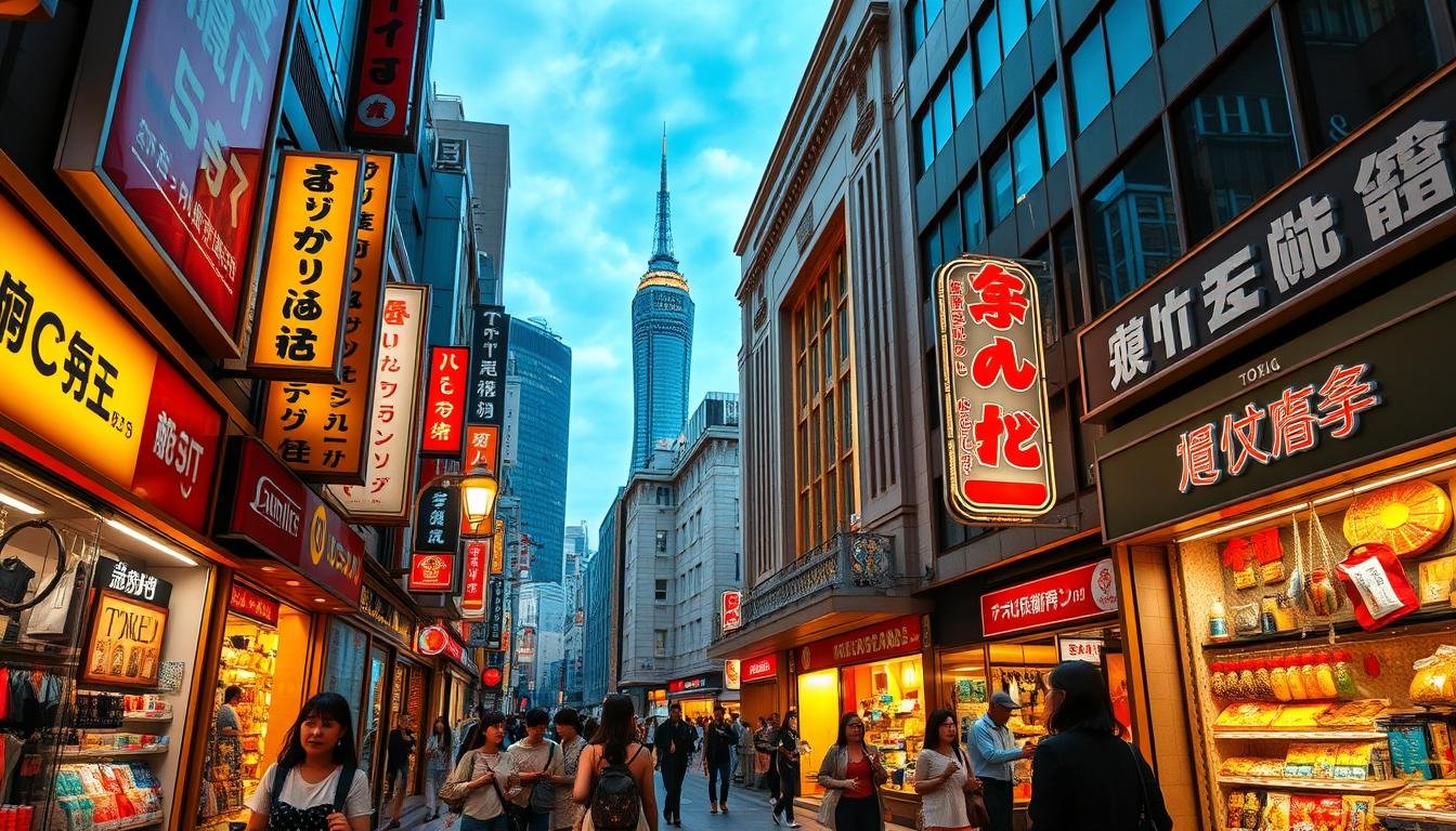 A bustling street in downtown Tokyo, lined with vibrant neon signs and storefront displays showcasing the city's most sought-after shopping items. In the foreground, a group of fashionable locals and tourists browse through an array of trendy electronics, traditional crafts, and local delicacies. The middle ground features the iconic architecture of a famous department store, its grand entrance welcoming visitors into a world of luxurious shopping experiences. In the background, the skyline is dotted with towering skyscrapers, creating a dynamic contrast between the modern and the historic. Warm, saturated lighting illuminates the scene, evoking a lively, immersive atmosphere that captures the essence of Tokyo's renowned shopping culture. A bustling street in downtown Tokyo, lined with vibrant neon signs and storefront displays showcasing the city's most sought-after shopping items. In the foreground, a group of fashionable locals and tourists browse through an array of trendy electronics, traditional crafts, and local delicacies. The middle ground features the iconic architecture of a famous department store, its grand entrance welcoming visitors into a world of luxurious shopping experiences. In the background, the skyline is dotted with towering skyscrapers, creating a dynamic contrast between the modern and the historic. Warm, saturated lighting illuminates the scene, evoking a lively, immersive atmosphere that captures the essence of Tokyo's renowned shopping culture.