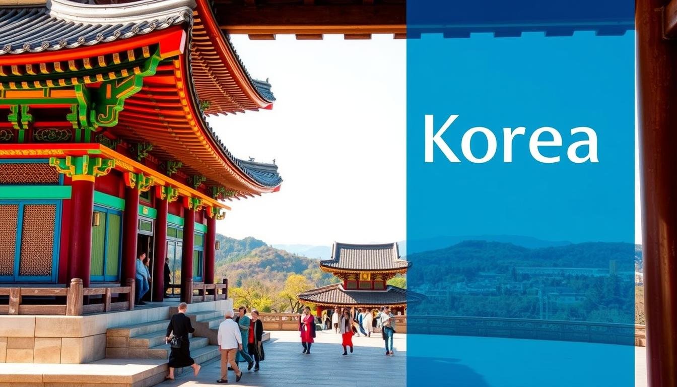 A detailed travel guide to Korea's religious sites, showcasing a vibrant, textured cover image. In the foreground, a traditional Korean temple stands tall, its intricate architecture and vibrant colors capturing the essence of the country's spiritual heritage. In the middle ground, pilgrims and devotees move through the temple grounds, immersed in the serene atmosphere. The background features a panoramic view of the surrounding landscape, with rolling hills, lush forests, and a clear, azure sky. The lighting is soft and warm, creating a sense of tranquility and reverence. The overall composition conveys the depth of Korea's religious culture and the enriching experience of a spiritual journey through the country.