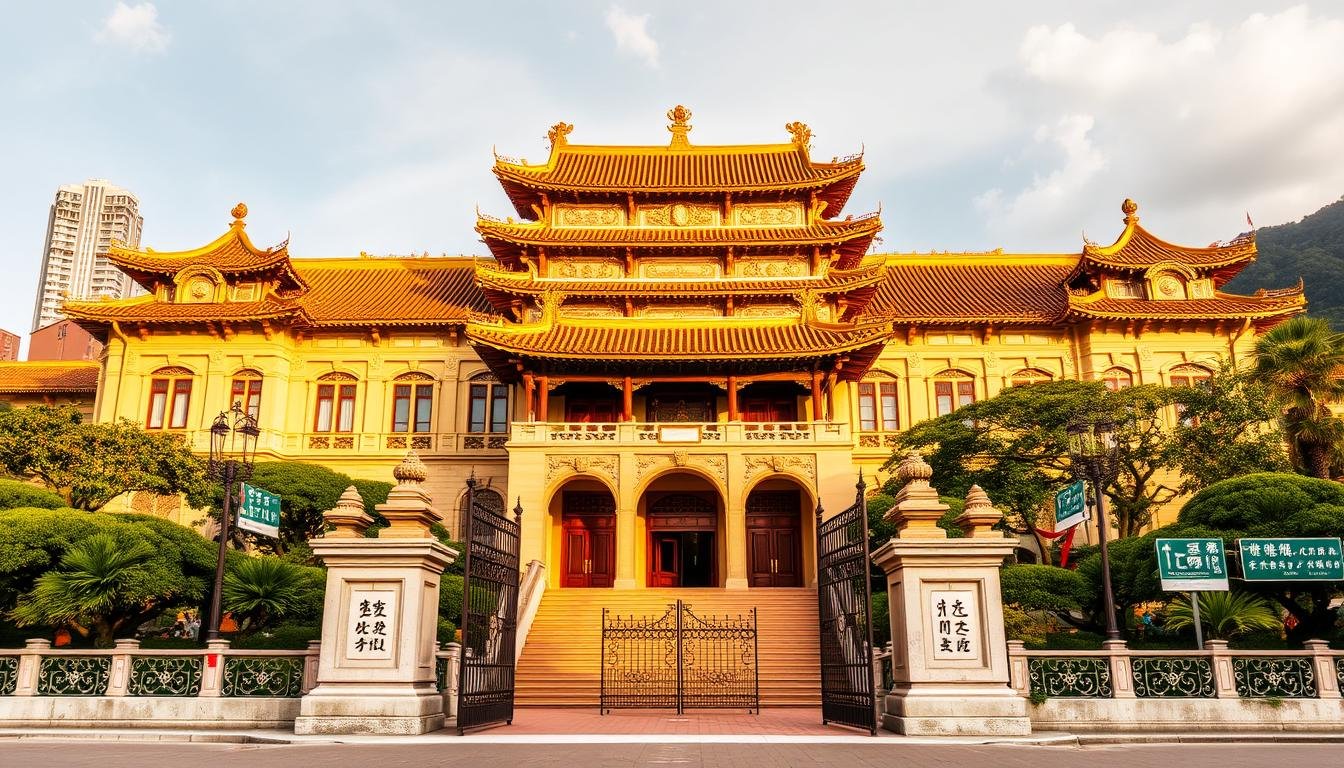 A grand and majestic Chinese palace stands proudly in the heart of Hong Kong, its intricate architecture and ornate detailing reflecting the rich cultural heritage of the Middle Kingdom. The Hong Kong Palace Museum is a stunning fusion of ancient and modern, where visitors are immersed in the timeless artistry and craftsmanship of Chinese art and history. The warm, golden light bathes the façade, accentuating the elegant curves and sharp angles of the building, while the lush, verdant gardens surrounding it offer a serene contrast. Through the ornamental gates, one can glimpse the museum's elegant interiors, where priceless treasures from the National Palace Museum in Taipei are proudly displayed, inviting visitors to discover the beauty and wonder of Chinese civilization. A grand and majestic Chinese palace stands proudly in the heart of Hong Kong, its intricate architecture and ornate detailing reflecting the rich cultural heritage of the Middle Kingdom. The Hong Kong Palace Museum is a stunning fusion of ancient and modern, where visitors are immersed in the timeless artistry and craftsmanship of Chinese art and history. The warm, golden light bathes the façade, accentuating the elegant curves and sharp angles of the building, while the lush, verdant gardens surrounding it offer a serene contrast. Through the ornamental gates, one can glimpse the museum's elegant interiors, where priceless treasures from the National Palace Museum in Taipei are proudly displayed, inviting visitors to discover the beauty and wonder of Chinese civilization.