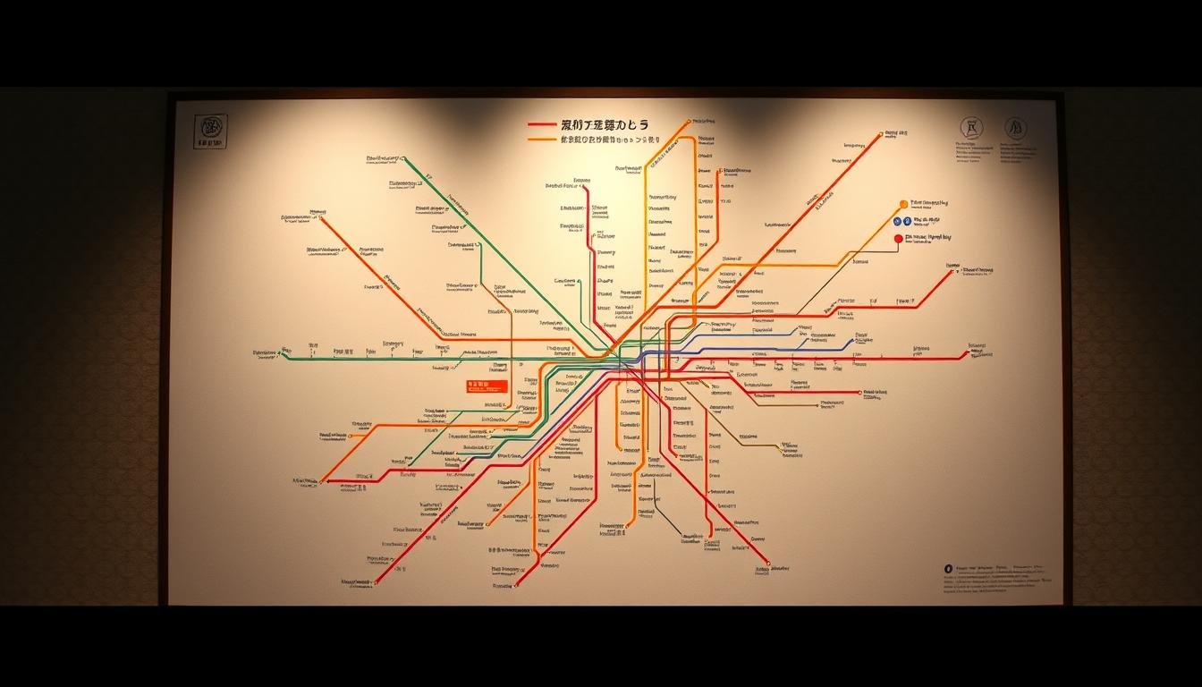 A highly detailed, meticulously crafted map of the Tokyo metro system, showcasing its intricate network of interconnected lines and stations. The map is rendered in a clean, minimalist style, using a muted color palette that emphasizes the essential information. The lines are clearly delineated, with distinct colors for each line, allowing for easy navigation. The stations are marked with concise labels, strategically positioned to provide maximum clarity. The map is presented against a subtly textured background, lending a sense of depth and sophistication. Lighting is soft and even, casting a warm glow over the scene, creating a welcoming and informative atmosphere. The overall composition is well-balanced, guiding the viewer's eye through the metro system with ease, making it an invaluable resource for navigating the bustling city of Tokyo. A highly detailed, meticulously crafted map of the Tokyo metro system, showcasing its intricate network of interconnected lines and stations. The map is rendered in a clean, minimalist style, using a muted color palette that emphasizes the essential information. The lines are clearly delineated, with distinct colors for each line, allowing for easy navigation. The stations are marked with concise labels, strategically positioned to provide maximum clarity. The map is presented against a subtly textured background, lending a sense of depth and sophistication. Lighting is soft and even, casting a warm glow over the scene, creating a welcoming and informative atmosphere. The overall composition is well-balanced, guiding the viewer's eye through the metro system with ease, making it an invaluable resource for navigating the bustling city of Tokyo.