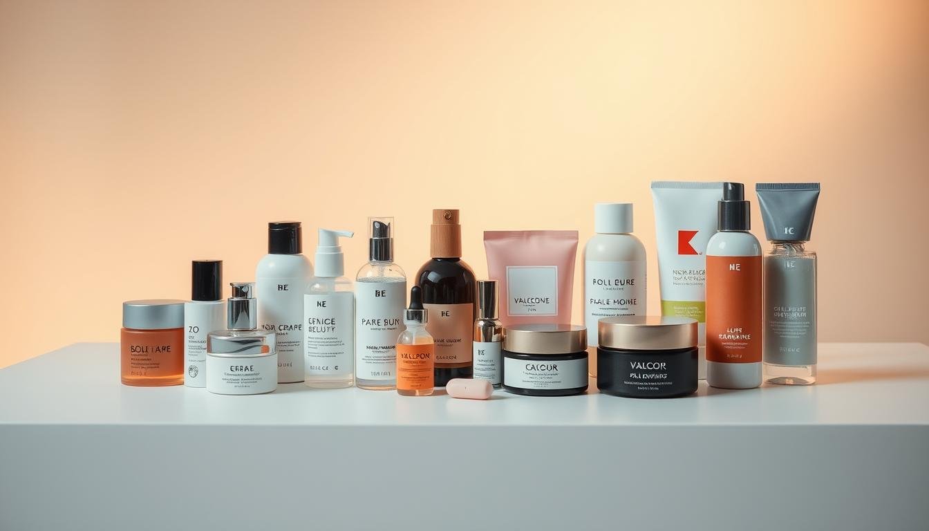A meticulously composed still life showcasing an assortment of distinctive Korean beauty products. In the foreground, a selection of innovative, lesser-known cosmetic and skincare items are artfully arranged on a sleek, minimalist surface, their distinctive packaging and unique designs capturing the viewer's attention. The middle ground features a softly diffused backdrop, allowing the products to take center stage. Subtle, warm lighting gently illuminates the scene, creating a sense of refined elegance and understated sophistication. The overall mood evokes a sense of discovery, inviting the viewer to explore these hidden gems of the Korean beauty industry.