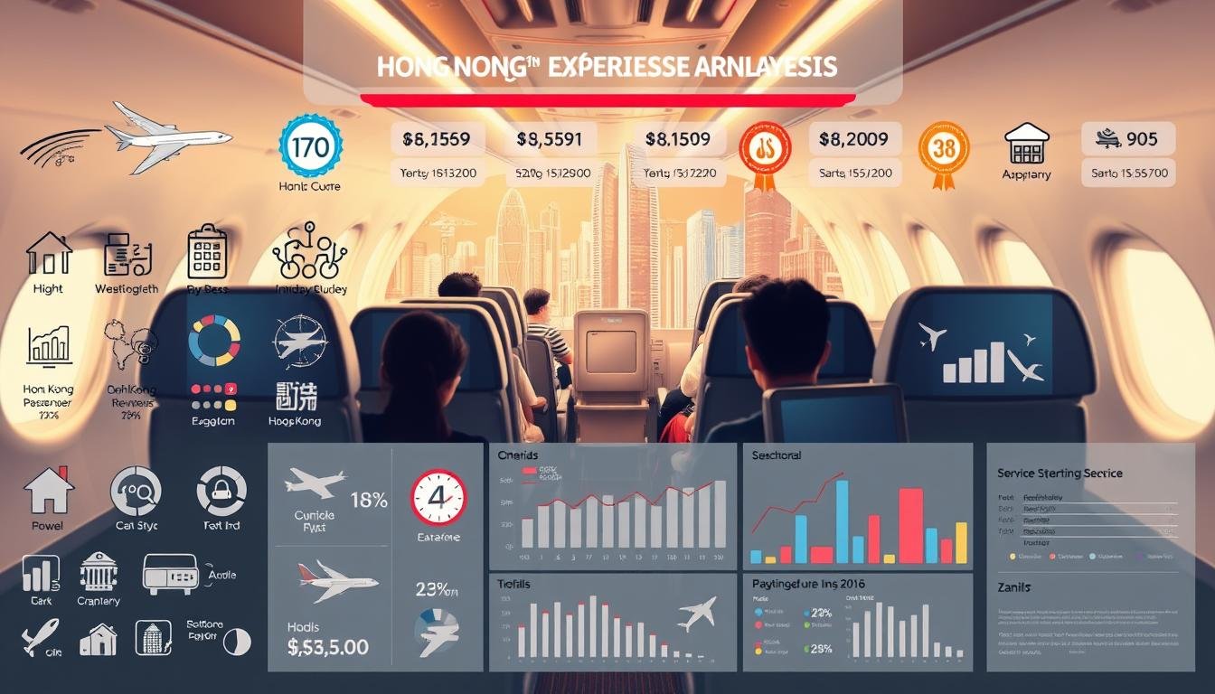 A meticulously crafted passenger experience analysis of Hong Kong Express Airways, capturing the airline's service quality and passenger sentiment in a visually compelling manner. The foreground showcases an array of airline icons, customer review badges, and flight data visualizations, conveying a comprehensive overview of the airline's performance. The middle ground features a stylized cabin interior, with passengers engaged in various activities, subtly reflecting the diverse experiences of travelers. The background is a dynamic cityscape of Hong Kong's vibrant urban landscape, evoking the airline's local roots and international connectivity. Lighting is soft and warm, creating a professional yet inviting atmosphere, while the camera angle provides a balanced, bird's-eye perspective to present the analysis in a visually compelling and informative manner. A meticulously crafted passenger experience analysis of Hong Kong Express Airways, capturing the airline's service quality and passenger sentiment in a visually compelling manner. The foreground showcases an array of airline icons, customer review badges, and flight data visualizations, conveying a comprehensive overview of the airline's performance. The middle ground features a stylized cabin interior, with passengers engaged in various activities, subtly reflecting the diverse experiences of travelers. The background is a dynamic cityscape of Hong Kong's vibrant urban landscape, evoking the airline's local roots and international connectivity. Lighting is soft and warm, creating a professional yet inviting atmosphere, while the camera angle provides a balanced, bird's-eye perspective to present the analysis in a visually compelling and informative manner.