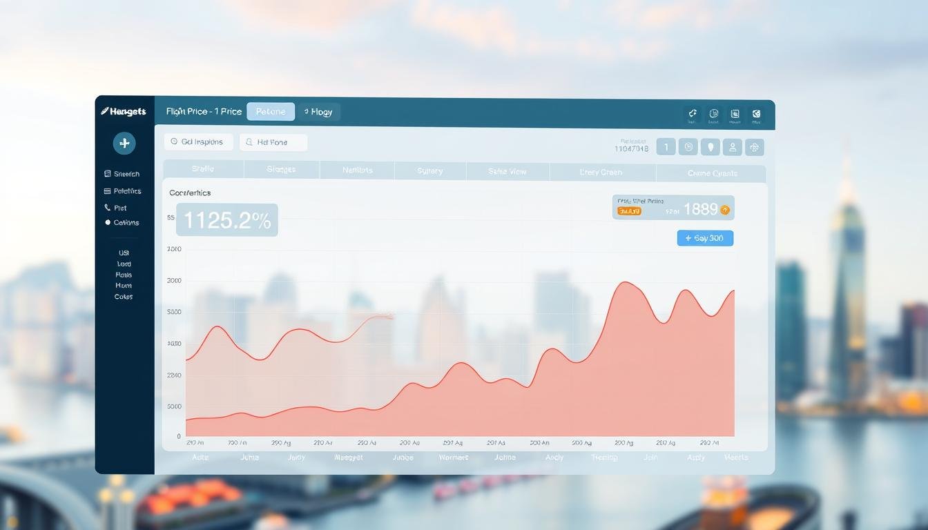 A meticulously detailed chart depicting the price trend analysis of flight booking in Hong Kong. The foreground showcases a clean, well-organized data visualization with crisp lines, bold color palettes, and intuitive infographics. The middle ground features a minimalist user interface with interactive controls, allowing the viewer to navigate the data effortlessly. The background is a serene, blurred cityscape of Hong Kong, subtly hinting at the local context. The overall composition conveys a sense of professionalism, clarity, and data-driven insights, perfectly suited to illustrate the "Price Trend and Discount Strategy Analysis" section of the article. A meticulously detailed chart depicting the price trend analysis of flight booking in Hong Kong. The foreground showcases a clean, well-organized data visualization with crisp lines, bold color palettes, and intuitive infographics. The middle ground features a minimalist user interface with interactive controls, allowing the viewer to navigate the data effortlessly. The background is a serene, blurred cityscape of Hong Kong, subtly hinting at the local context. The overall composition conveys a sense of professionalism, clarity, and data-driven insights, perfectly suited to illustrate the "Price Trend and Discount Strategy Analysis" section of the article.