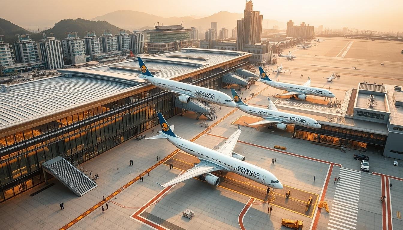 An aerial view of a modern, bustling Hong Kong airport, with sleek Hong Kong Express Airways aircraft taking off and landing on the tarmac. The terminal buildings feature a blend of traditional Chinese architecture and contemporary design, with glass facades and steel accents. Passengers can be seen moving through the spacious, well-lit concourses, accessing a variety of amenities such as duty-free shops, restaurants, and lounges. The scene is bathed in a warm, golden light, creating a sense of efficiency, comfort, and cultural harmony. The prompt captures the essence of Hong Kong Express Airways' service and infrastructure, showcasing their commitment to providing a premium travel experience. An aerial view of a modern, bustling Hong Kong airport, with sleek Hong Kong Express Airways aircraft taking off and landing on the tarmac. The terminal buildings feature a blend of traditional Chinese architecture and contemporary design, with glass facades and steel accents. Passengers can be seen moving through the spacious, well-lit concourses, accessing a variety of amenities such as duty-free shops, restaurants, and lounges. The scene is bathed in a warm, golden light, creating a sense of efficiency, comfort, and cultural harmony. The prompt captures the essence of Hong Kong Express Airways' service and infrastructure, showcasing their commitment to providing a premium travel experience.