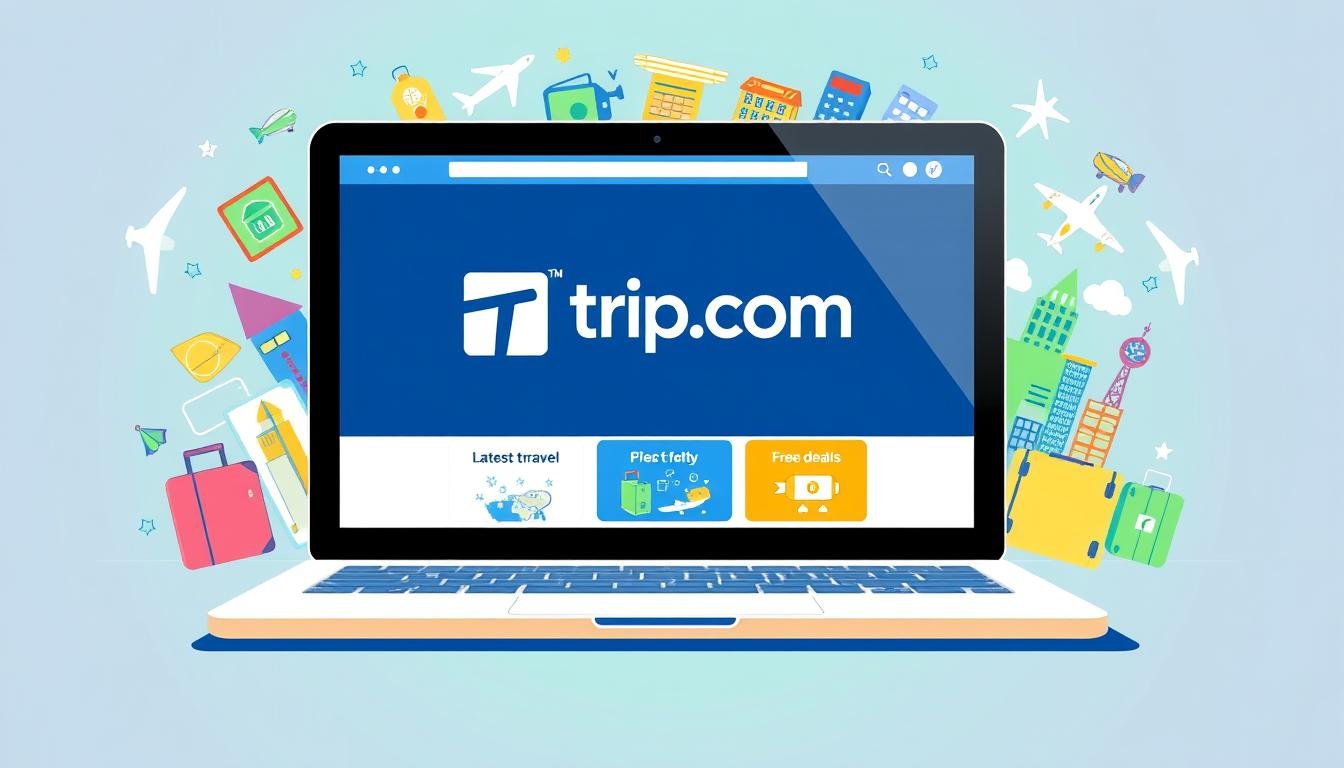 Vibrant, modern digital illustration of the "Trip.com優惠活動" homepage. Centered in the frame, a sleek laptop or tablet device displays the Trip.com logo and promotional banner highlighting the latest travel deals and discounts. Surrounding the device, a dynamic arrangement of stylized travel icons, such as planes, hotels, and suitcases, create an engaging, visually captivating composition. The overall color palette features a harmonious blend of blues, greens, and accent hues, conveying a sense of travel, convenience, and digital sophistication. Subtle lighting from an unseen source casts gentle shadows, adding depth and dimension to the scene. The mood is crisp, clean, and inviting, perfectly capturing the essence of the "Trip.com優惠活動" digital experience.