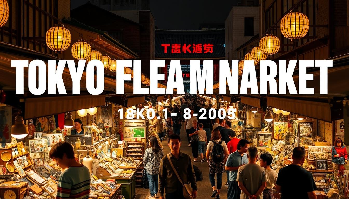 A bustling street market in the heart of Tokyo, the Tokyo Flea Market showcases a vibrant array of vintage finds, local crafts, and delectable street food. Against a backdrop of traditional Japanese architecture, vendors display their wares under the warm glow of lanterns, creating a captivating atmosphere. Shoppers meander through the lively crowds, haggling over antique trinkets and one-of-a-kind treasures. The market's signature dates and times are prominently featured, inviting visitors to plan their visit and immerse themselves in this authentic cultural experience. Soft, diffused lighting casts a golden hue, highlighting the intricate details and vibrant colors that make this event a must-see for any Tokyo enthusiast.