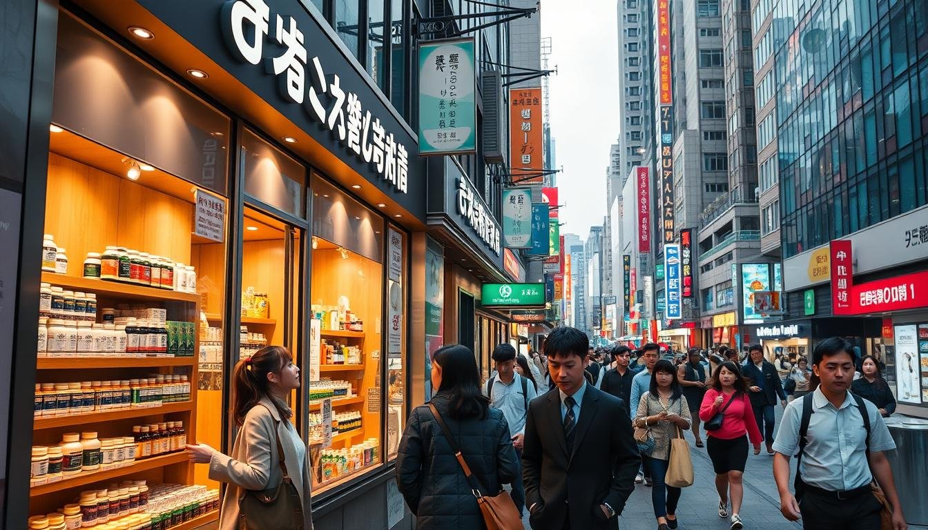 A bustling street scene in Seoul's Myeong-dong district, showcasing the vibrant "Immune Workbench" storefront. The facade features a contemporary design with large windows, allowing passersby to glimpse the array of natural health supplements and remedies within. The warm, inviting lighting creates a cozy atmosphere, drawing customers in. In the foreground, well-dressed locals browse the shop's selection, while the middle ground captures the lively pedestrian traffic on the sidewalk. The background depicts the iconic skyscrapers and neon signs that define Myeong-dong's dynamic urban landscape. An emphasis on rational shopping, price comparison, and travel planning advice is conveyed through the calm, focused expressions of the customers. A bustling street scene in Seoul's Myeong-dong district, showcasing the vibrant "Immune Workbench" storefront. The facade features a contemporary design with large windows, allowing passersby to glimpse the array of natural health supplements and remedies within. The warm, inviting lighting creates a cozy atmosphere, drawing customers in. In the foreground, well-dressed locals browse the shop's selection, while the middle ground captures the lively pedestrian traffic on the sidewalk. The background depicts the iconic skyscrapers and neon signs that define Myeong-dong's dynamic urban landscape. An emphasis on rational shopping, price comparison, and travel planning advice is conveyed through the calm, focused expressions of the customers.