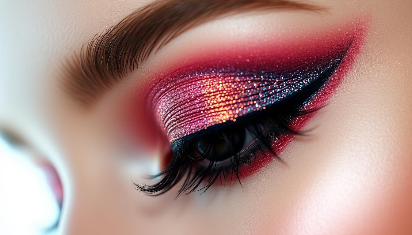 A captivating close-up of a model's eye, adorned with a striking eye makeup look inspired by the vibrant 2025 Korean beauty trends. The eyeshadow palette features a mesmerizing blend of shimmering, jewel-toned hues that seamlessly transition from the inner to the outer corner, creating a dynamic and alluring effect. The delicate application technique accentuates the natural eye shape, adding depth and dimension. Soft, diffused lighting illuminates the intricate details, highlighting the precision and artistry of the makeup. The overall mood is one of sophistication and elegance, inviting the viewer to be captivated by the transformative power of advanced makeup skills. A captivating close-up of a model's eye, adorned with a striking eye makeup look inspired by the vibrant 2025 Korean beauty trends. The eyeshadow palette features a mesmerizing blend of shimmering, jewel-toned hues that seamlessly transition from the inner to the outer corner, creating a dynamic and alluring effect. The delicate application technique accentuates the natural eye shape, adding depth and dimension. Soft, diffused lighting illuminates the intricate details, highlighting the precision and artistry of the makeup. The overall mood is one of sophistication and elegance, inviting the viewer to be captivated by the transformative power of advanced makeup skills.