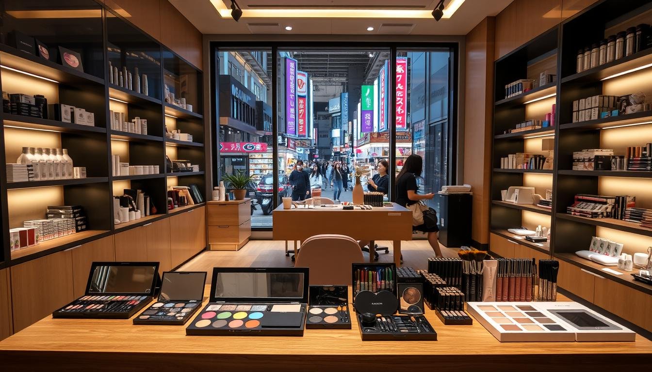 A cozy, well-lit interior of a Korean beauty studio called "Marina K.C 眼影评测" in the bustling Myeongdong district. The foreground features an elegant display of various eyeshadow palettes, compacts, and makeup brushes, neatly arranged on a minimalist wooden table. The middle ground showcases a panoramic view of the studio, with sleek shelves lining the walls, showcasing an assortment of Korean cosmetic products. The background depicts the vibrant, bustling streets of Myeongdong, visible through large windows, providing a sense of place and context. The overall atmosphere is one of sophistication, attention to detail, and a celebration of Korean beauty culture. A cozy, well-lit interior of a Korean beauty studio called "Marina K.C 眼影评测" in the bustling Myeongdong district. The foreground features an elegant display of various eyeshadow palettes, compacts, and makeup brushes, neatly arranged on a minimalist wooden table. The middle ground showcases a panoramic view of the studio, with sleek shelves lining the walls, showcasing an assortment of Korean cosmetic products. The background depicts the vibrant, bustling streets of Myeongdong, visible through large windows, providing a sense of place and context. The overall atmosphere is one of sophistication, attention to detail, and a celebration of Korean beauty culture.