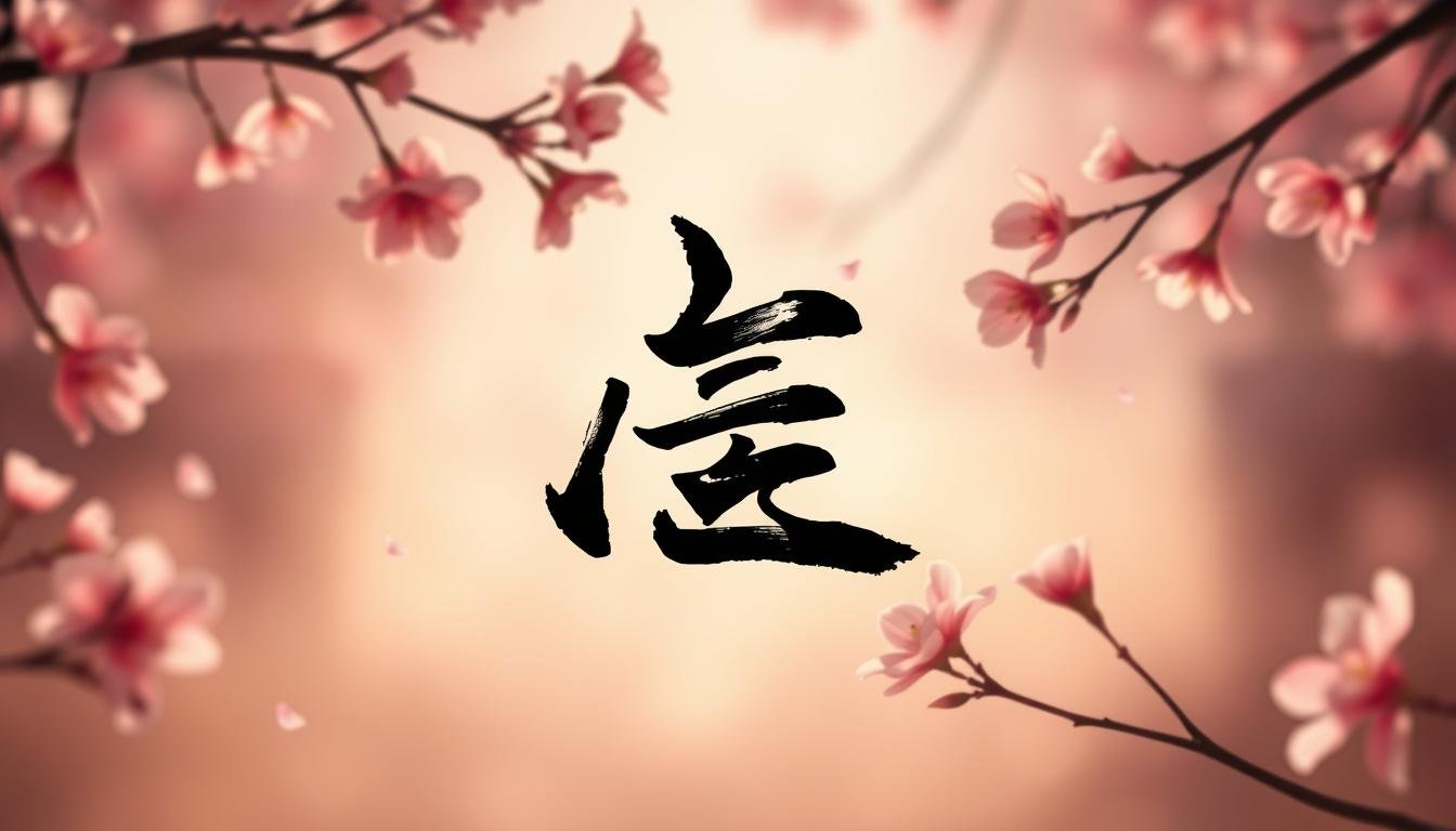 A high-quality, traditional Japanese calligraphic rendering of the Chinese character "起" (meaning "to rise" or "to begin") appearing against a backdrop of delicate cherry blossom petals floating in a soft, hazy atmosphere. The calligraphy is executed with bold, sweeping strokes in a deep, rich black ink, conveying a sense of harmony, elegance and refined artistic expression. The scene is illuminated by warm, natural lighting, creating subtle shadows and highlights that enhance the three-dimensional quality of the character. The overall mood is one of serene beauty, invoking the essence of traditional Korean culture and its appreciation for the aesthetic.