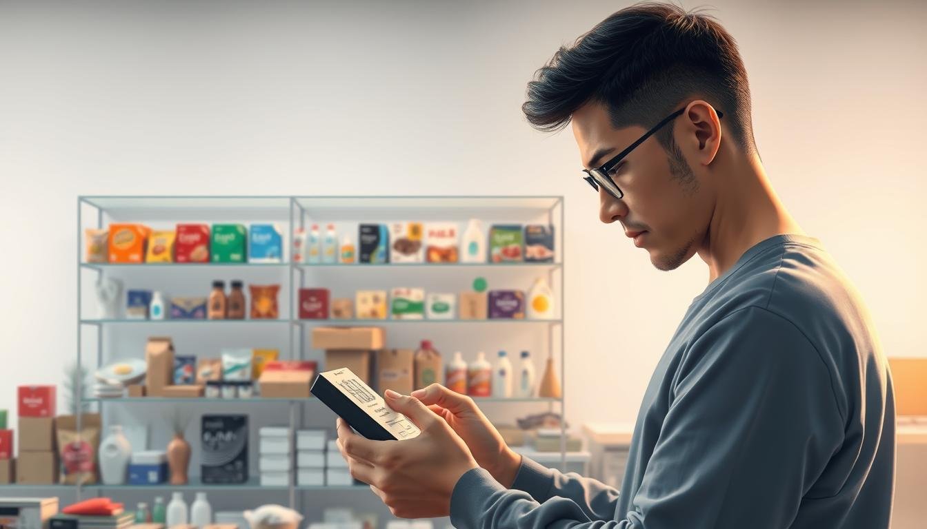 A highly detailed and realistic digital illustration showcasing a comprehensive "selection and verification" process. The foreground features a person carefully examining a product, assessing its quality and features. The middle ground depicts an array of various consumer goods, each with their own unique characteristics. The background offers a serene, minimalist setting with soft lighting, highlighting the importance of the selection and verification steps. The overall composition conveys a sense of thoughtfulness, diligence, and the importance of making informed purchasing decisions.