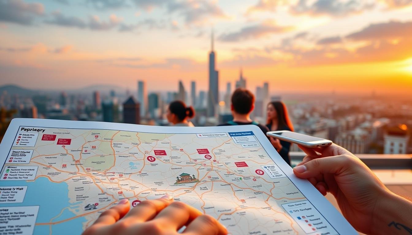 A meticulously planned travel itinerary for Seoul, showcased against a vibrant backdrop. In the foreground, a detailed map of the city's key landmarks, restaurants, and accommodations, organized into a cohesive schedule. The middle ground features travelers consulting their smartphones and guidebooks, immersed in the planning process. In the background, a panoramic view of Seoul's iconic skyline, bathed in warm, golden-hour lighting, conveying a sense of anticipation and adventure. The overall scene exudes a mood of excitement and careful preparation, perfectly capturing the essence of a well-crafted Korea travel plan. A meticulously planned travel itinerary for Seoul, showcased against a vibrant backdrop. In the foreground, a detailed map of the city's key landmarks, restaurants, and accommodations, organized into a cohesive schedule. The middle ground features travelers consulting their smartphones and guidebooks, immersed in the planning process. In the background, a panoramic view of Seoul's iconic skyline, bathed in warm, golden-hour lighting, conveying a sense of anticipation and adventure. The overall scene exudes a mood of excitement and careful preparation, perfectly capturing the essence of a well-crafted Korea travel plan.
