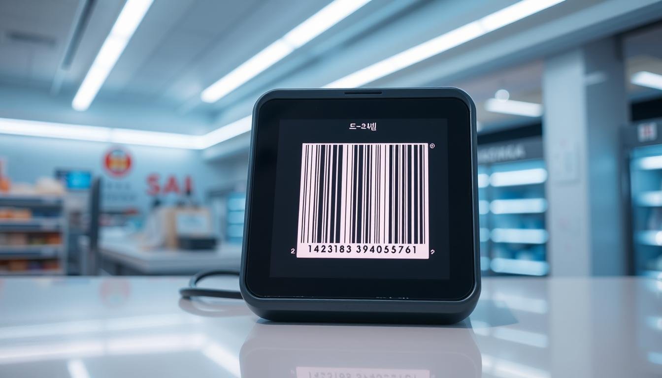 A neon-lit countertop in a modern Korean supermarket, featuring a sleek, high-tech barcode scanner and display. The scanner is set against a clean, minimalist background, with soft lighting illuminating the scene. The barcode itself is prominently featured, its lines and numbers crisp and legible. The overall atmosphere conveys a sense of efficiency, technology, and the smooth, seamless experience of in-store membership registration in a Korean retail environment. A neon-lit countertop in a modern Korean supermarket, featuring a sleek, high-tech barcode scanner and display. The scanner is set against a clean, minimalist background, with soft lighting illuminating the scene. The barcode itself is prominently featured, its lines and numbers crisp and legible. The overall atmosphere conveys a sense of efficiency, technology, and the smooth, seamless experience of in-store membership registration in a Korean retail environment.