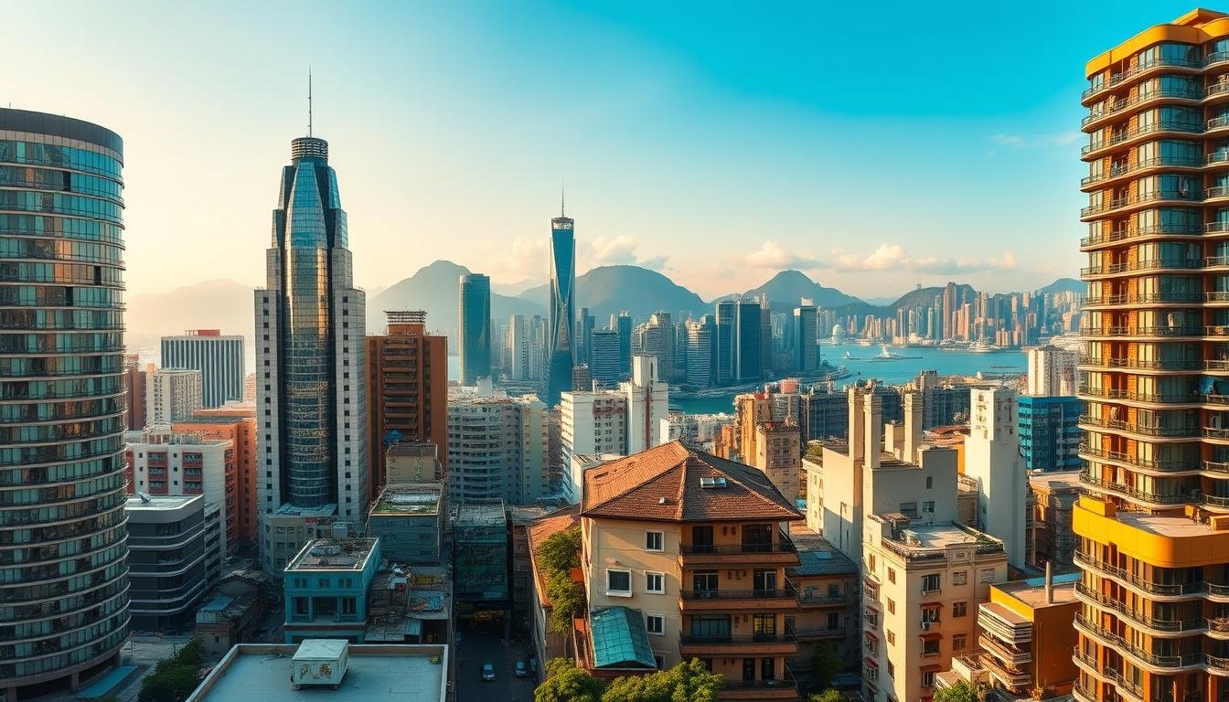 A panoramic view of Hong Kong's vibrant cityscape, showcasing a diverse array of accommodation options. In the foreground, modern high-rise hotels stand tall, their glass facades reflecting the bustling streets below. In the middle ground, traditional guest houses and boutique inns nestle between towering skyscrapers, offering a more intimate and authentic experience. The background features the iconic Hong Kong skyline, with the towering mountains and harbor creating a stunning backdrop. The scene is bathed in a warm, golden light, conveying a sense of welcoming and tranquility amidst the urban chaos. The image should capture the variety and appeal of Hong Kong's accommodation landscape, inspiring travelers to explore the city's diverse lodging options. A panoramic view of Hong Kong's vibrant cityscape, showcasing a diverse array of accommodation options. In the foreground, modern high-rise hotels stand tall, their glass facades reflecting the bustling streets below. In the middle ground, traditional guest houses and boutique inns nestle between towering skyscrapers, offering a more intimate and authentic experience. The background features the iconic Hong Kong skyline, with the towering mountains and harbor creating a stunning backdrop. The scene is bathed in a warm, golden light, conveying a sense of welcoming and tranquility amidst the urban chaos. The image should capture the variety and appeal of Hong Kong's accommodation landscape, inspiring travelers to explore the city's diverse lodging options.