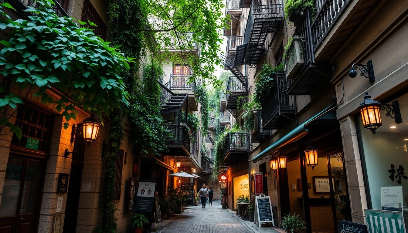 A picturesque hidden gem nestled in the heart of Central, Hong Kong. A tranquil alleyway flanked by century-old tenement buildings, with intricate balconies and ornate architectural details. Lush greenery cascades from rooftops, casting dappled shadows on the cobblestone path below. The warm glow of lanterns illuminates quaint shops and cozy eateries, beckoning passersby to explore this charming, off-the-beaten-path locale. Capturing the unique character and rich history of the district, with a sense of timelessness and discovery. A picturesque hidden gem nestled in the heart of Central, Hong Kong. A tranquil alleyway flanked by century-old tenement buildings, with intricate balconies and ornate architectural details. Lush greenery cascades from rooftops, casting dappled shadows on the cobblestone path below. The warm glow of lanterns illuminates quaint shops and cozy eateries, beckoning passersby to explore this charming, off-the-beaten-path locale. Capturing the unique character and rich history of the district, with a sense of timelessness and discovery.