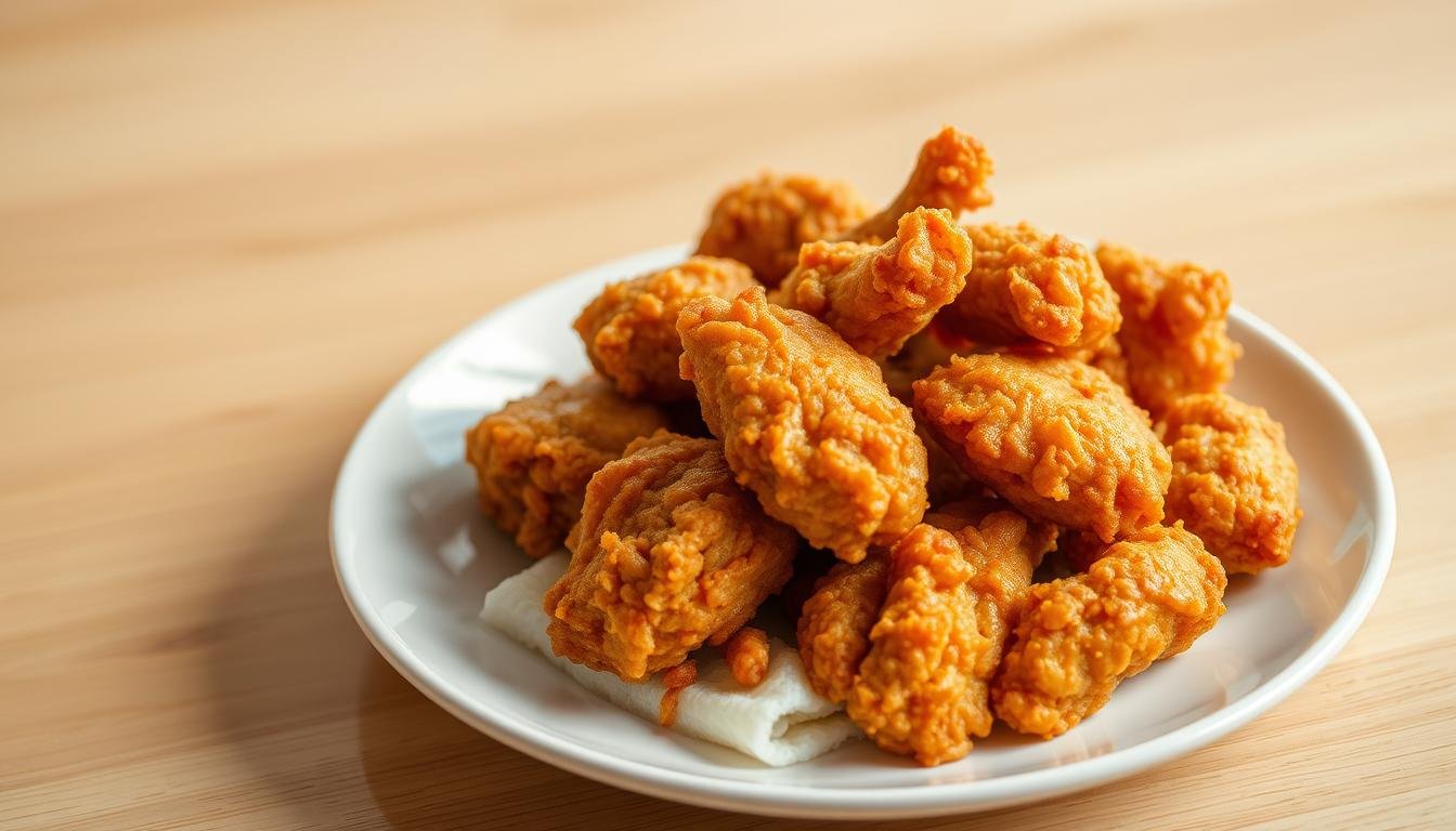 A steaming plate of crisp, golden-brown fried chicken, fresh from the kitchen. The chicken is perfectly cooked, with a crunchy, seasoned exterior and juicy, tender meat within. The plate is set against a clean, minimalist background, with a simple wooden table or surface to highlight the dish. Warm, natural lighting illuminates the scene, creating a mouthwatering, appetizing atmosphere. The camera angle is slightly elevated, giving a clear, unobstructed view of the delectable fried chicken, ready to be enjoyed. The overall mood is one of simple, rustic elegance, showcasing the beauty and craftsmanship of this classic Taiwanese dish.