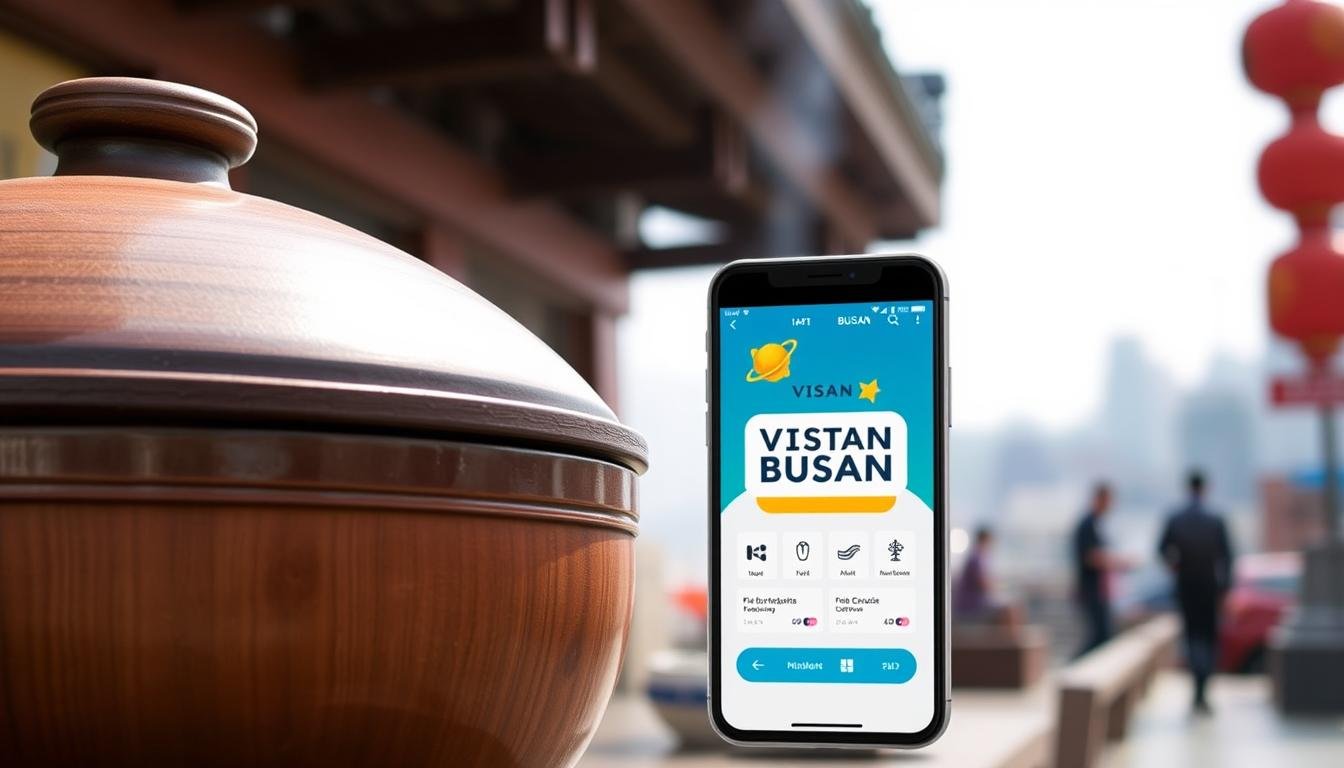 A traditional Korean cooking pot, known as a "Bam," sits prominently in the foreground, its rustic earthenware surface gleaming in soft, natural lighting. In the middle ground, a modern, sleek smartphone displays the "VISIT BUSAN PASS" app, hinting at the seamless integration of traditional and technological elements. The background features a blurred cityscape, suggesting the vibrant and dynamic nature of Busan, the bustling port city. The overall scene conveys a sense of cultural heritage, effortless connectivity, and the allure of exploring Busan's must-see attractions. A traditional Korean cooking pot, known as a "Bam," sits prominently in the foreground, its rustic earthenware surface gleaming in soft, natural lighting. In the middle ground, a modern, sleek smartphone displays the "VISIT BUSAN PASS" app, hinting at the seamless integration of traditional and technological elements. The background features a blurred cityscape, suggesting the vibrant and dynamic nature of Busan, the bustling port city. The overall scene conveys a sense of cultural heritage, effortless connectivity, and the allure of exploring Busan's must-see attractions.