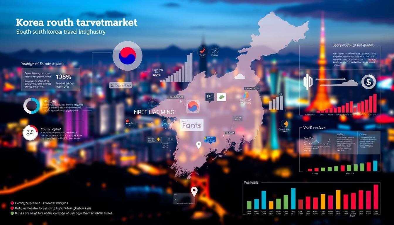 A vibrant and data-driven visualization of the South Korean travel market trends. The foreground features a modern, stylized map of South Korea, its cities and tourist hubs highlighted. The middle ground showcases a series of dynamic infographic elements - charts, graphs and statistical visualizations that capture the latest market insights, growth patterns and consumer preferences. The background features a subtle panoramic landscape of iconic Korean landmarks, blending seamlessly to create a cohesive, visually engaging scene. The overall mood is one of analytical depth, technological sophistication and a sense of discovery, reflecting the depth and nuance of the Korean travel industry. A vibrant and data-driven visualization of the South Korean travel market trends. The foreground features a modern, stylized map of South Korea, its cities and tourist hubs highlighted. The middle ground showcases a series of dynamic infographic elements - charts, graphs and statistical visualizations that capture the latest market insights, growth patterns and consumer preferences. The background features a subtle panoramic landscape of iconic Korean landmarks, blending seamlessly to create a cohesive, visually engaging scene. The overall mood is one of analytical depth, technological sophistication and a sense of discovery, reflecting the depth and nuance of the Korean travel industry.