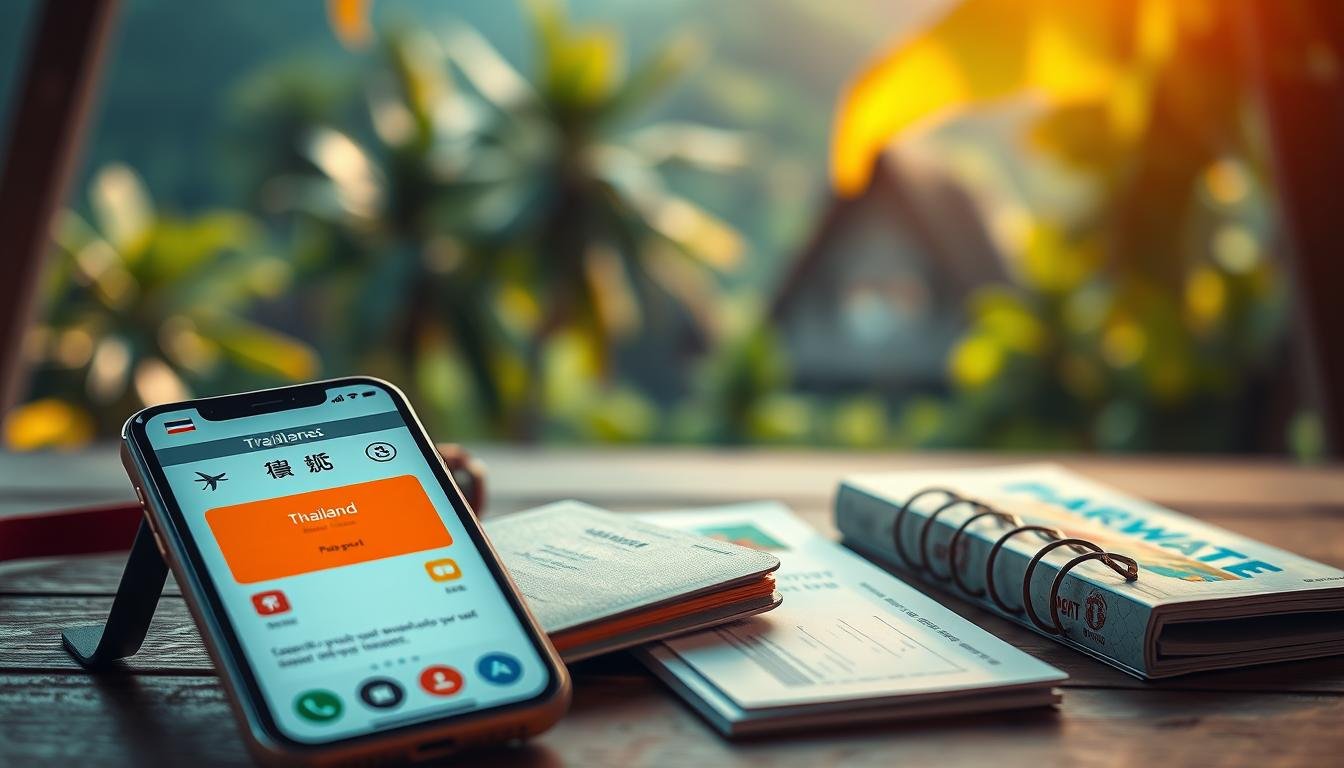 A vibrant and informative image showcasing "預訂優惠提醒" for a Thailand travel package. The foreground features an elegantly designed smartphone screen displaying a travel booking app with eye-catching icons and a prominent "預訂優惠" notification. The middle ground depicts a well-curated collection of travel essentials, such as a passport, a boarding pass, and a travel guidebook, all arranged in a visually appealing manner. The background offers a blurred, serene landscape of lush tropical foliage, hinting at the idyllic destinations awaiting the traveler. The overall scene is illuminated by warm, natural lighting, creating a sense of tranquility and anticipation. The composition and color palette are carefully crafted to convey the reliability, convenience, and excitement of planning a worry-free Thailand vacation. A vibrant and informative image showcasing "預訂優惠提醒" for a Thailand travel package. The foreground features an elegantly designed smartphone screen displaying a travel booking app with eye-catching icons and a prominent "預訂優惠" notification. The middle ground depicts a well-curated collection of travel essentials, such as a passport, a boarding pass, and a travel guidebook, all arranged in a visually appealing manner. The background offers a blurred, serene landscape of lush tropical foliage, hinting at the idyllic destinations awaiting the traveler. The overall scene is illuminated by warm, natural lighting, creating a sense of tranquility and anticipation. The composition and color palette are carefully crafted to convey the reliability, convenience, and excitement of planning a worry-free Thailand vacation.