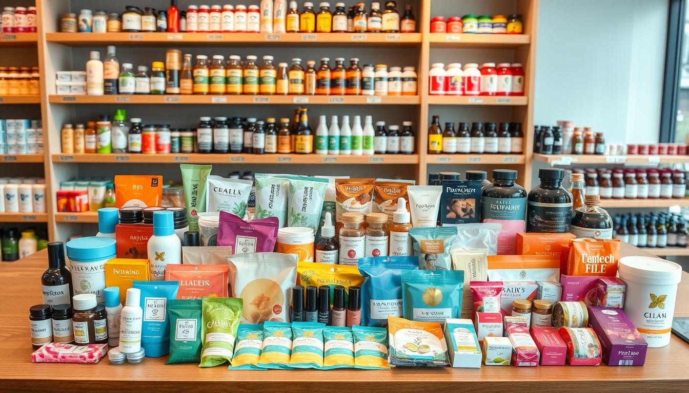 A vibrant display of essential Korean pharmacy items laid out on a sleek, modern wooden counter. In the foreground, an array of iconic Korean skincare products, sheet masks, and makeup essentials in their eye-catching packaging. In the middle ground, traditional herbal remedies and supplements neatly arranged, their ancient origins evident. The background features shelves stocked with a diverse selection of traditional Korean medicines and health tonics, their bottles and jars reflecting the warm, natural lighting. The overall scene conveys a sense of trusted expertise, cultural heritage, and a comprehensive selection of must-have items for the discerning Korean pharmacy customer. A vibrant display of essential Korean pharmacy items laid out on a sleek, modern wooden counter. In the foreground, an array of iconic Korean skincare products, sheet masks, and makeup essentials in their eye-catching packaging. In the middle ground, traditional herbal remedies and supplements neatly arranged, their ancient origins evident. The background features shelves stocked with a diverse selection of traditional Korean medicines and health tonics, their bottles and jars reflecting the warm, natural lighting. The overall scene conveys a sense of trusted expertise, cultural heritage, and a comprehensive selection of must-have items for the discerning Korean pharmacy customer.