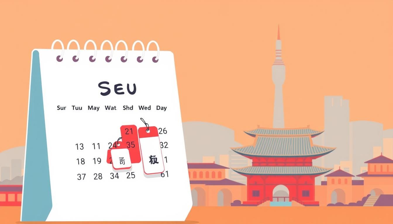A vibrant yet minimalist illustration showcasing the optimal booking windows for affordable airfare to Seoul from Taichung. In the foreground, a calendar page highlights key months for score deals, while in the middle ground, an airplane icon and ticket price tags suggest timing strategies. The background features a stylized Seoul cityscape, with a warm, inviting color palette to convey the excitement of an upcoming trip. The overall composition is clean, visually balanced, and subtly evocative of the article's subject matter. A vibrant yet minimalist illustration showcasing the optimal booking windows for affordable airfare to Seoul from Taichung. In the foreground, a calendar page highlights key months for score deals, while in the middle ground, an airplane icon and ticket price tags suggest timing strategies. The background features a stylized Seoul cityscape, with a warm, inviting color palette to convey the excitement of an upcoming trip. The overall composition is clean, visually balanced, and subtly evocative of the article's subject matter.
