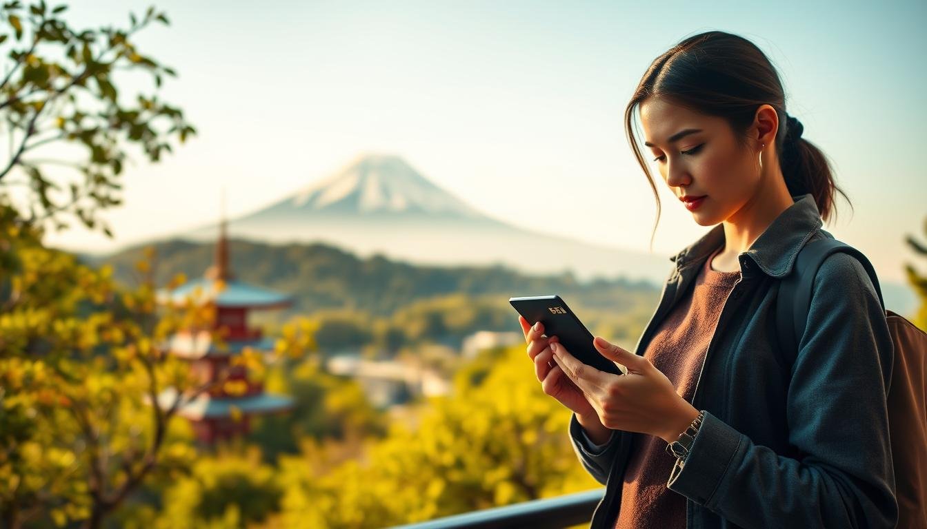 A well-designed credit card rewards system in the foreground, with a clean and modern aesthetic. In the middle ground, a shopper examining their wallet, considering their options. The background features a lush Japanese landscape, with the iconic Mount Fuji in the distance, hinting at the article's focus on travel to Japan. The lighting is warm and inviting, creating a sense of financial savvy and adventurous exploration. The overall composition conveys the benefits of using a cash-back credit card to maximize savings while embarking on a memorable Japanese journey.