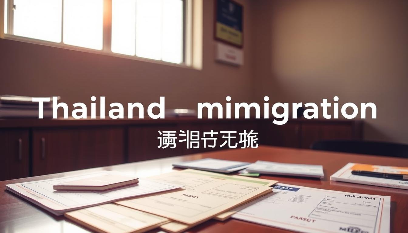 A well-lit administrative office interior, with a neatly arranged desk showcasing various immigration documents, including passport, visa application forms, and entry/exit cards. The desk is bathed in warm, natural lighting, creating a professional yet welcoming atmosphere. The background features a neutral-toned wall, hinting at the official nature of the task at hand. The composition emphasizes the organization and attention to detail required when preparing for Thai immigration procedures, reflecting the "申請準備與文件要求" section of the article. A well-lit administrative office interior, with a neatly arranged desk showcasing various immigration documents, including passport, visa application forms, and entry/exit cards. The desk is bathed in warm, natural lighting, creating a professional yet welcoming atmosphere. The background features a neutral-toned wall, hinting at the official nature of the task at hand. The composition emphasizes the organization and attention to detail required when preparing for Thai immigration procedures, reflecting the "申請準備與文件要求" section of the article.