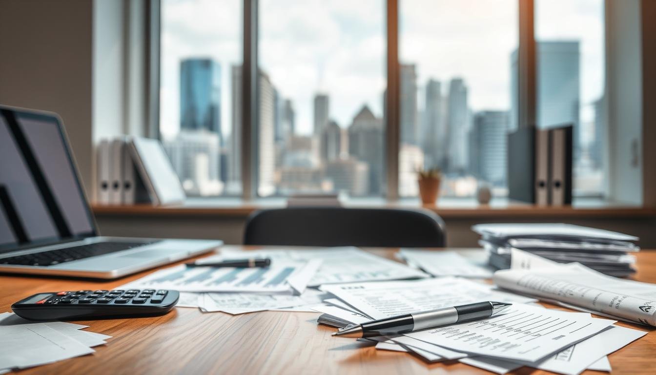A well-lit office scene with a wooden desk, a laptop, and various financial documents scattered across the surface. In the foreground, a calculator and a pen sit next to a stack of receipts, alluding to the "budgeting and tax practices" theme. The middle ground features a window overlooking a bustling city skyline, adding a sense of professionalism and productivity. The background is softly blurred, creating a sense of depth and focus on the task at hand. The overall mood is one of diligence and attention to detail, reflecting the careful management of financial resources. A well-lit office scene with a wooden desk, a laptop, and various financial documents scattered across the surface. In the foreground, a calculator and a pen sit next to a stack of receipts, alluding to the "budgeting and tax practices" theme. The middle ground features a window overlooking a bustling city skyline, adding a sense of professionalism and productivity. The background is softly blurred, creating a sense of depth and focus on the task at hand. The overall mood is one of diligence and attention to detail, reflecting the careful management of financial resources.